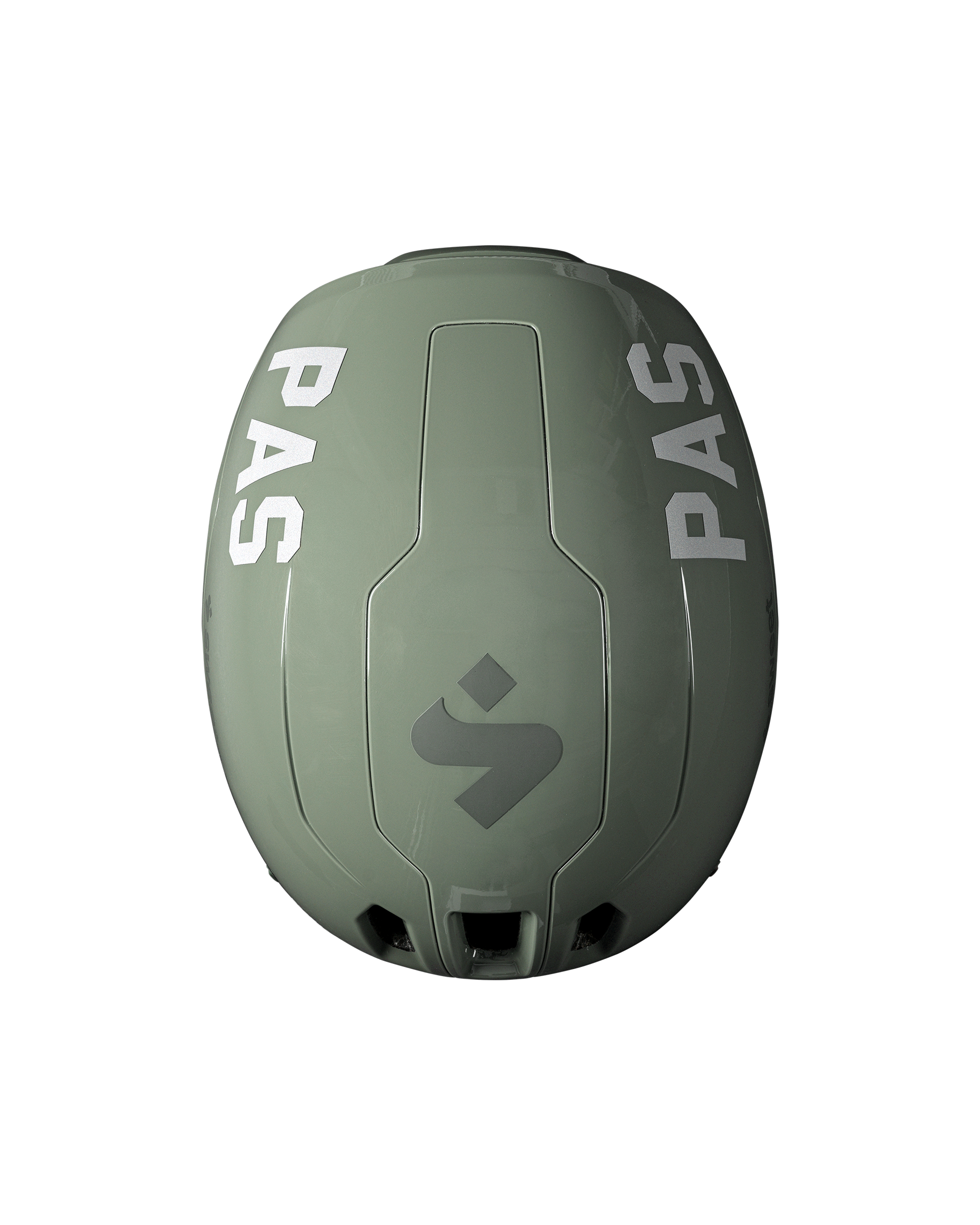Grey PAS Tucker III 2Vi MIPS cycling helmet, top view with white logo branding