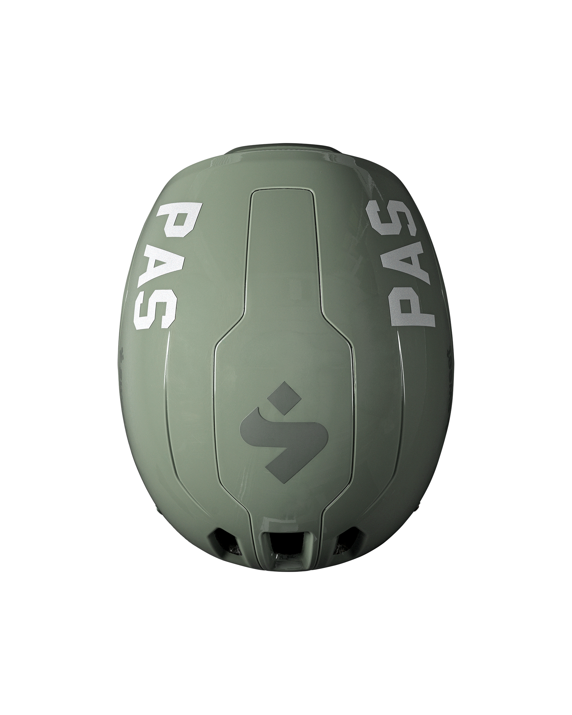 Grey PAS Tucker III 2Vi MIPS cycling helmet, top view with white logo branding