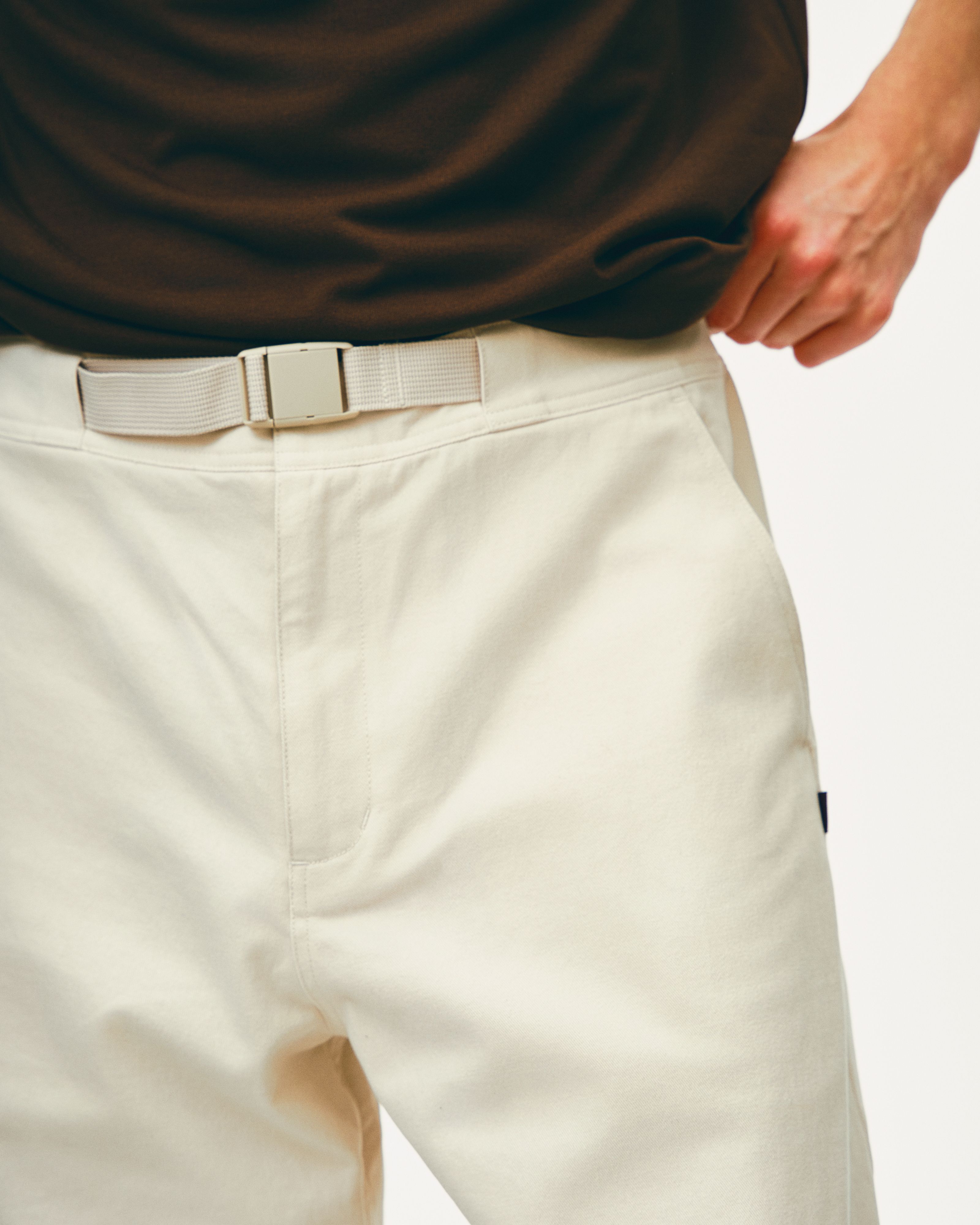 Off White Off-Race Cotton Twill shorts on model with adjustable belt