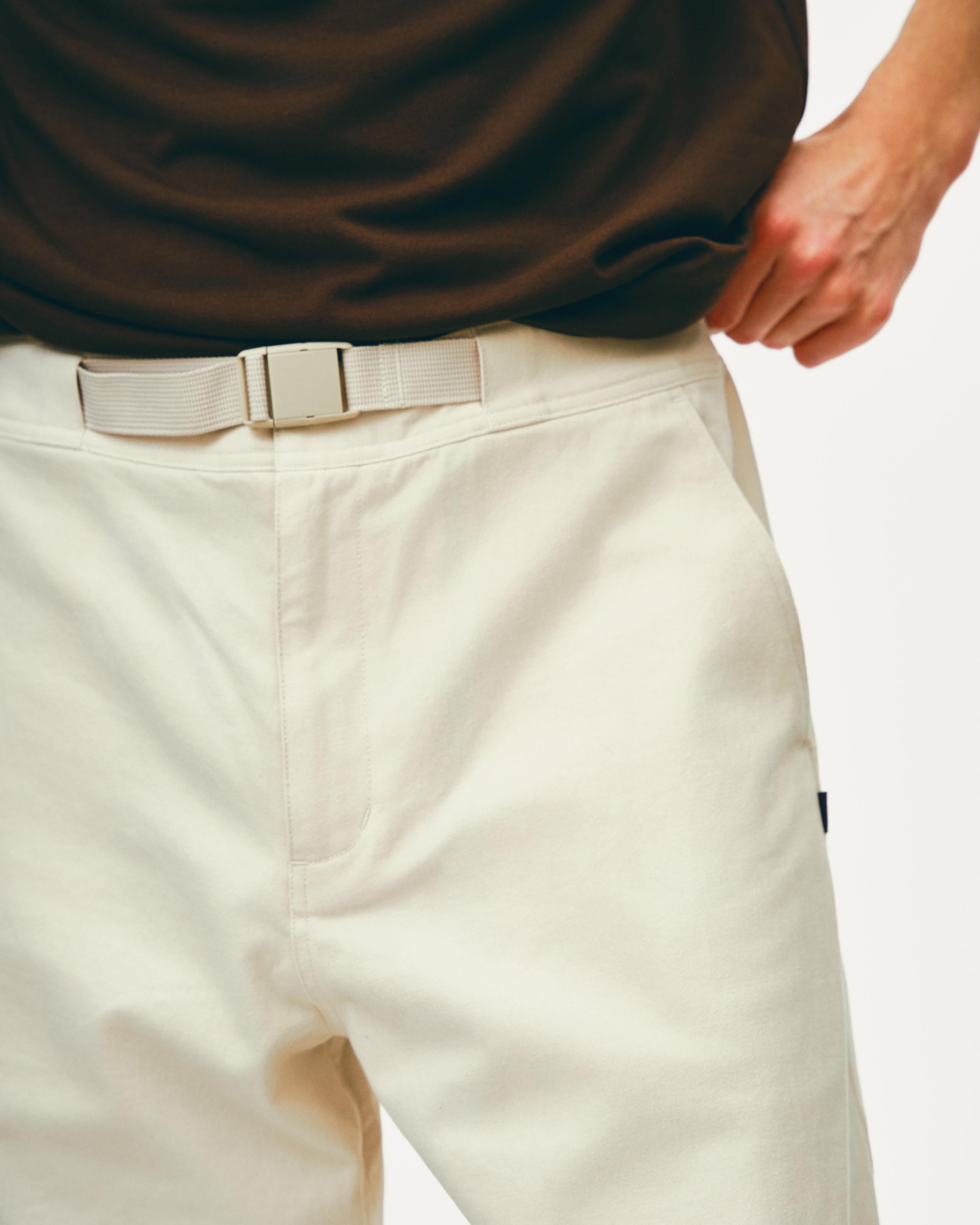 Off White Off-Race Cotton Twill shorts on model with adjustable belt