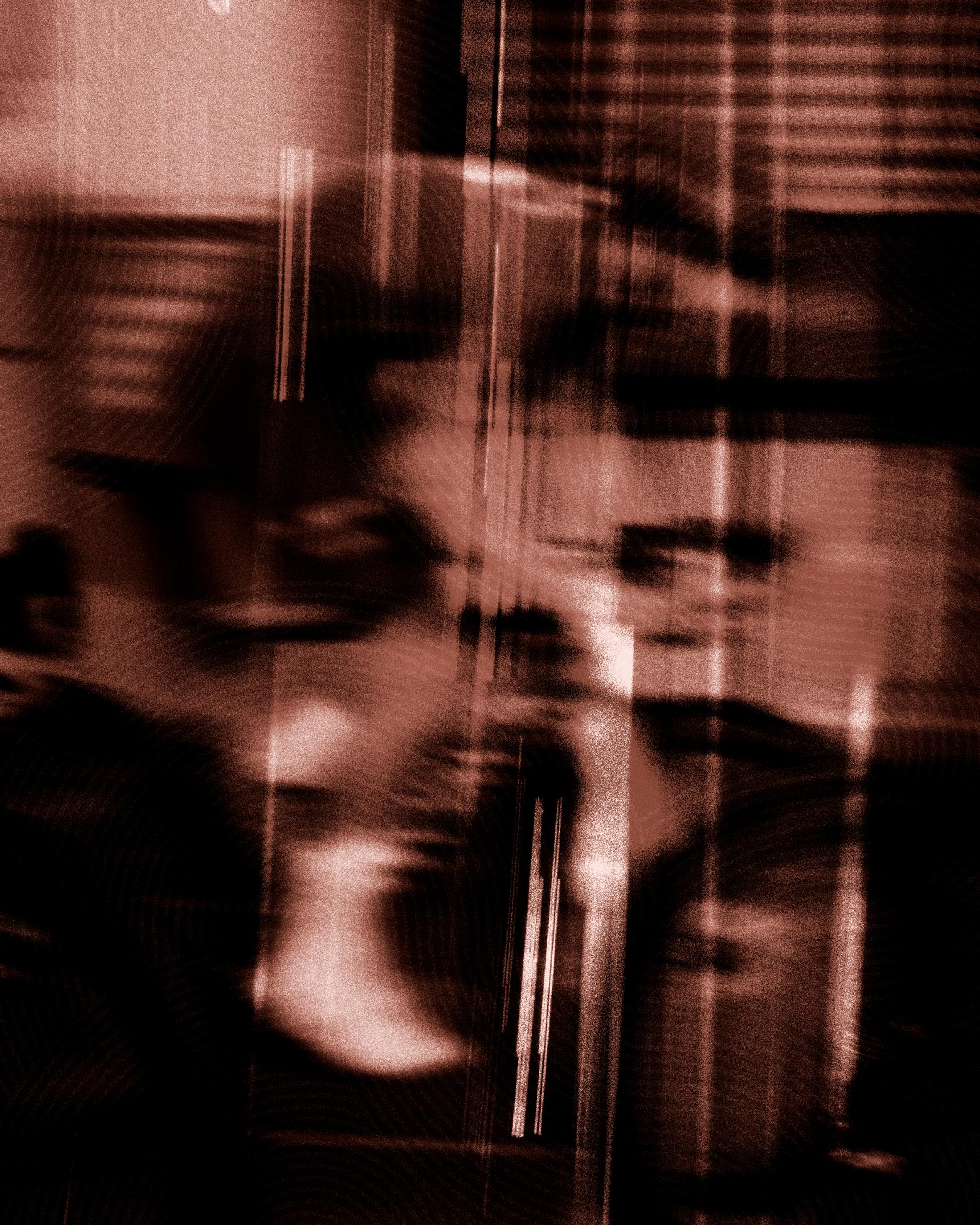 Abstract sepia-toned image with overlapping geometric patterns and light reflections