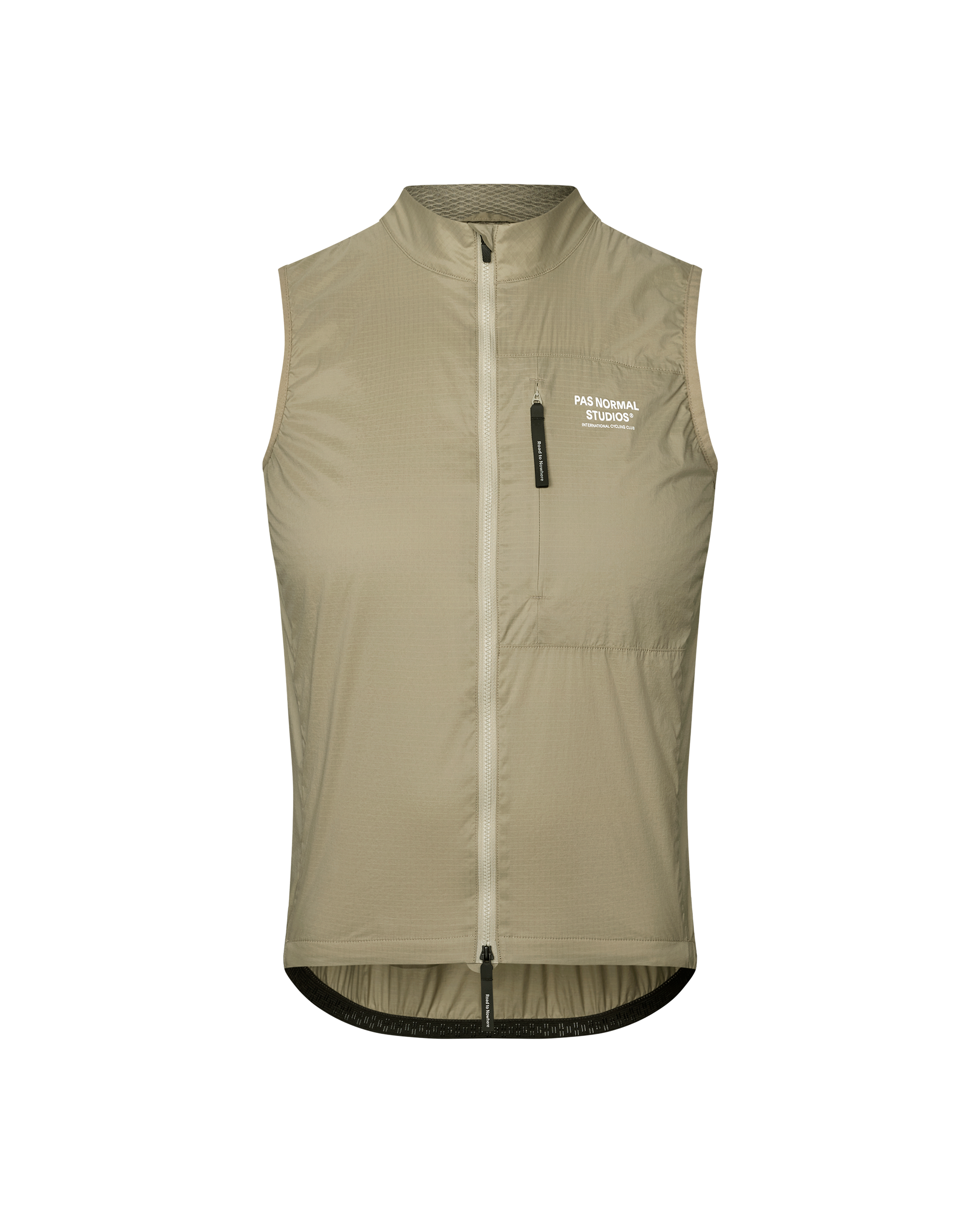 Grey Sage Essential Insulated cycling gilet, front flat lay with full zip and chest logo print
