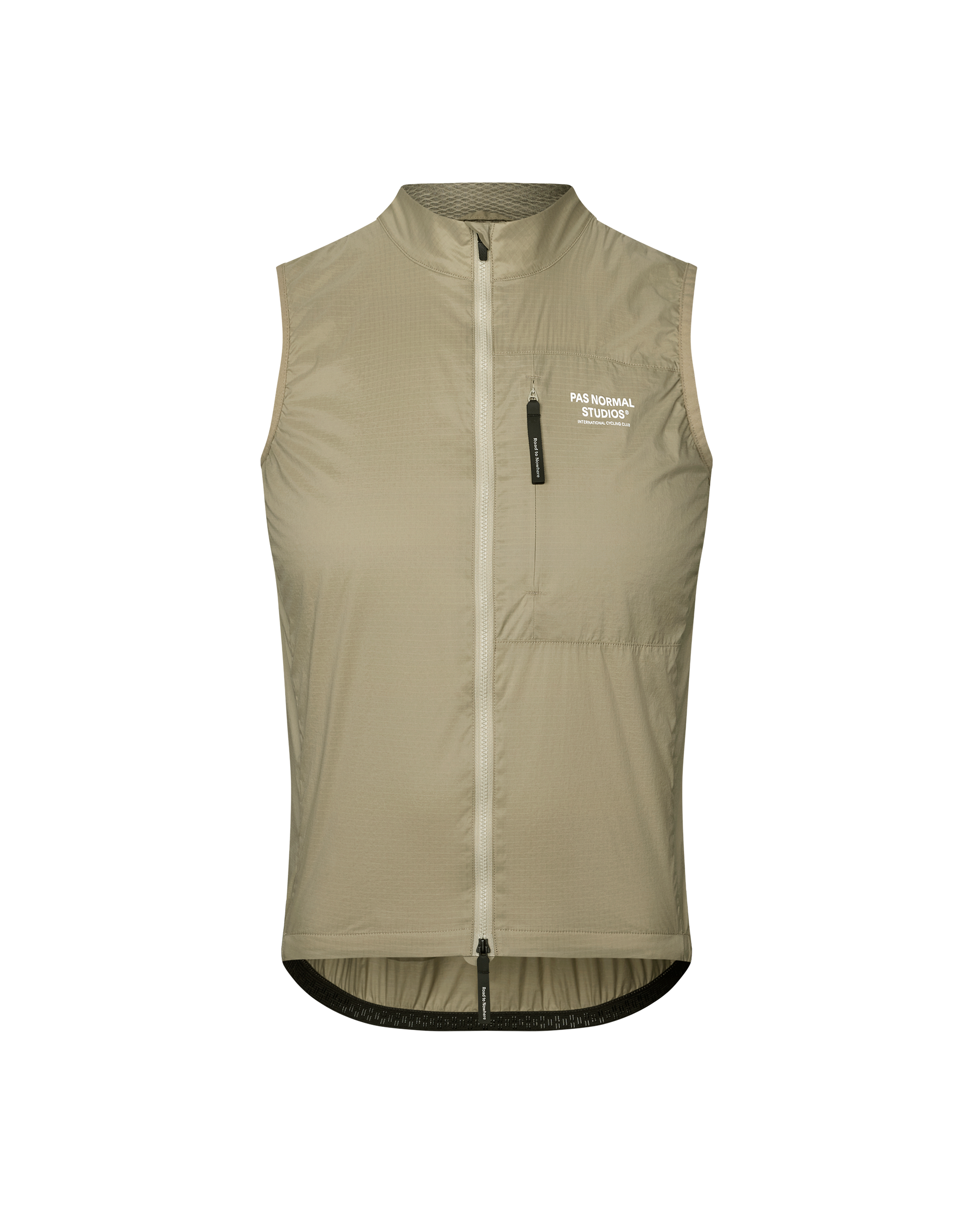 Grey Sage Essential Insulated cycling gilet, front flat lay with full zip and chest logo print