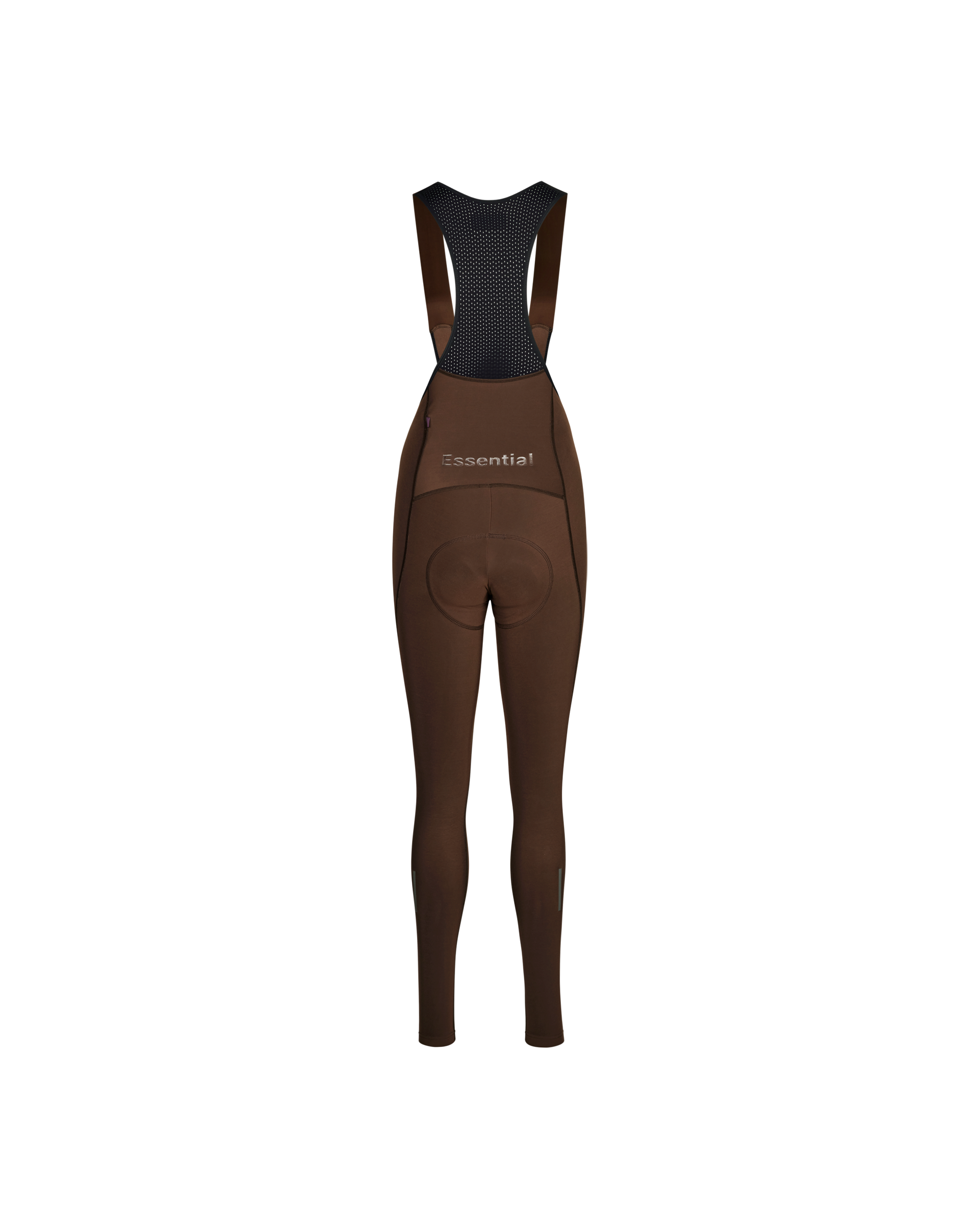 Light Brown Essential Thermal Long cycling bibs, rear flat lay with mesh bib straps