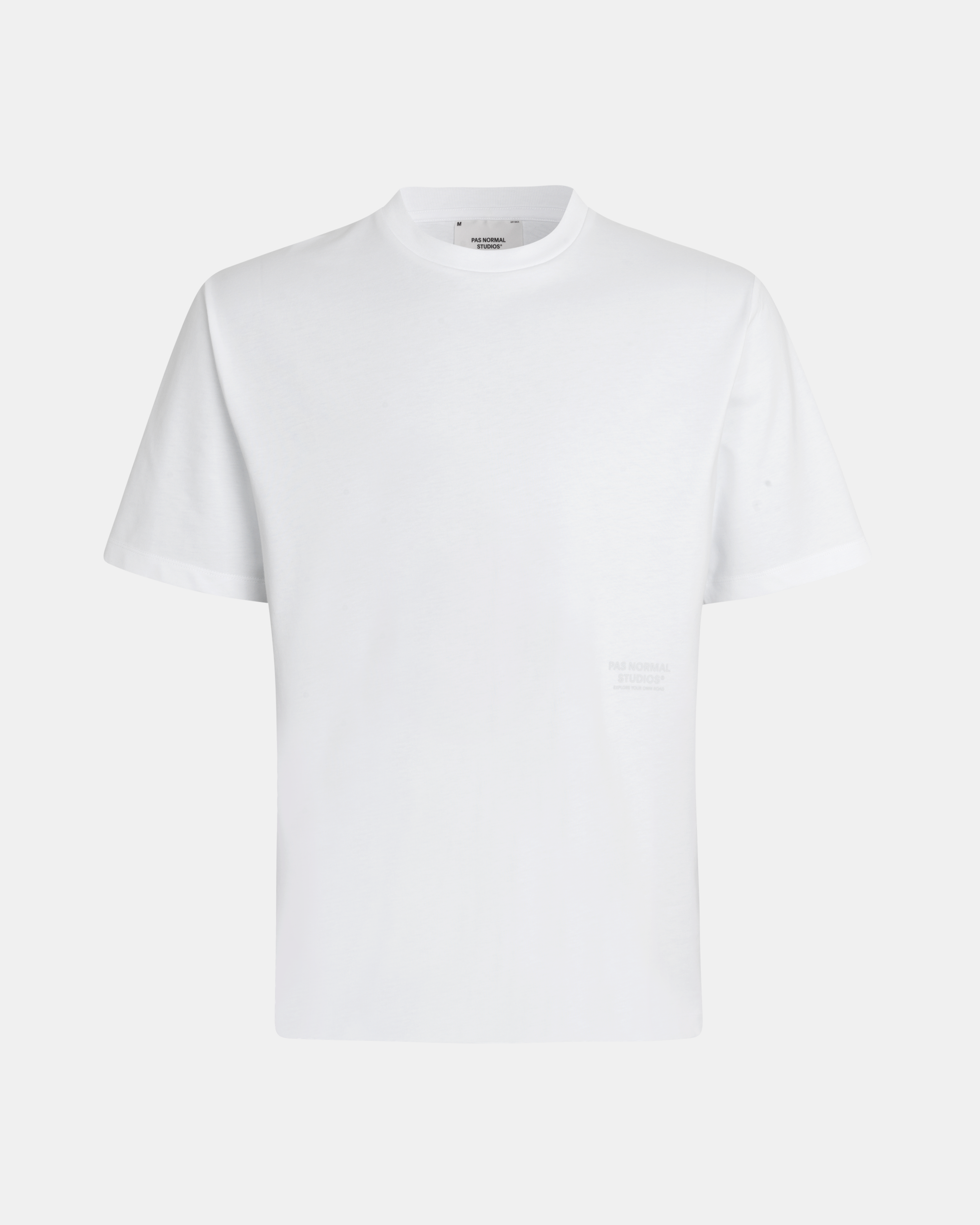White Off-Race Graphic t-shirt, front flat lay with small chest logo