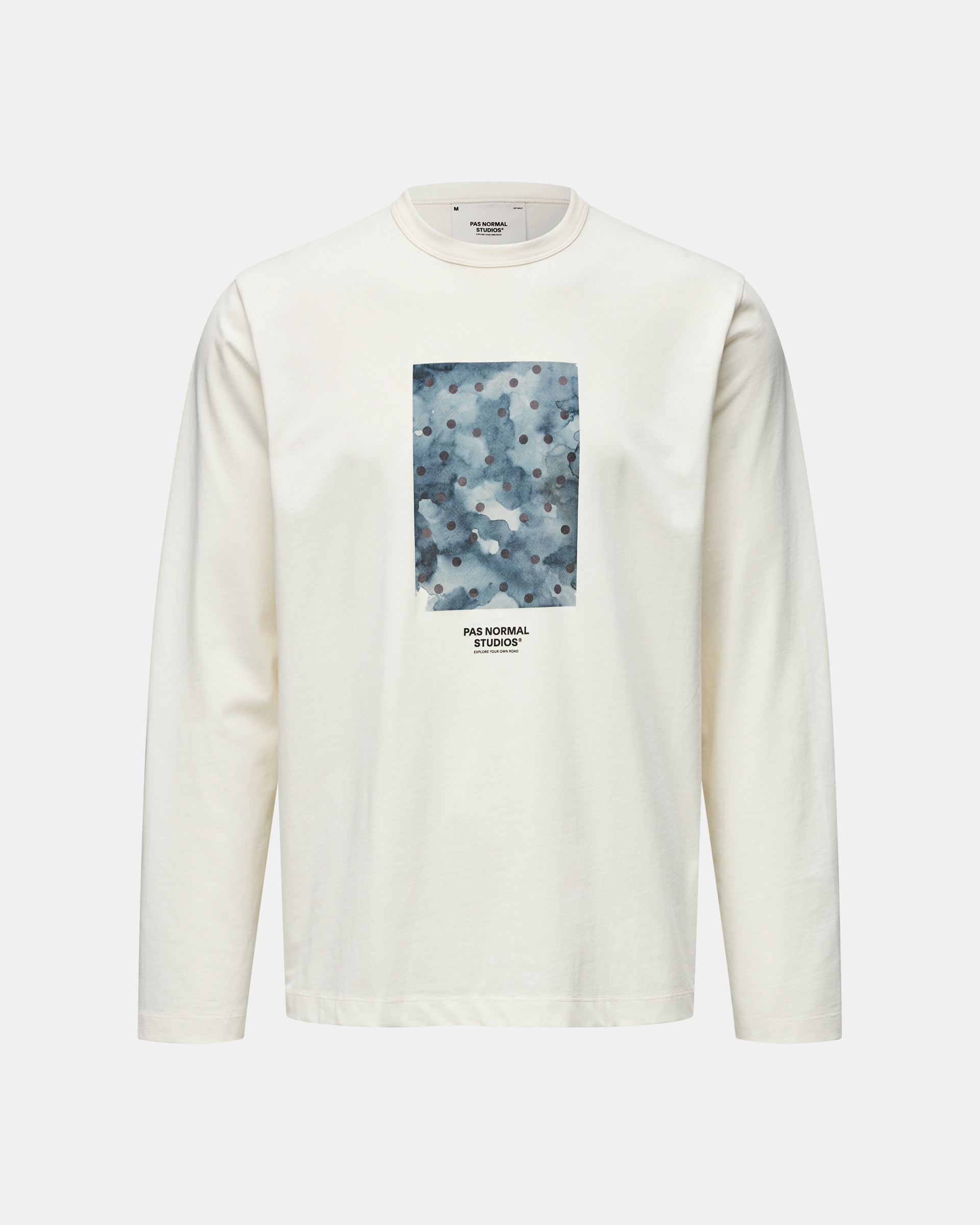 Off White Off-Race Cotton Tech Graphic long sleeve t-shirt, front view with blue abstract chest print