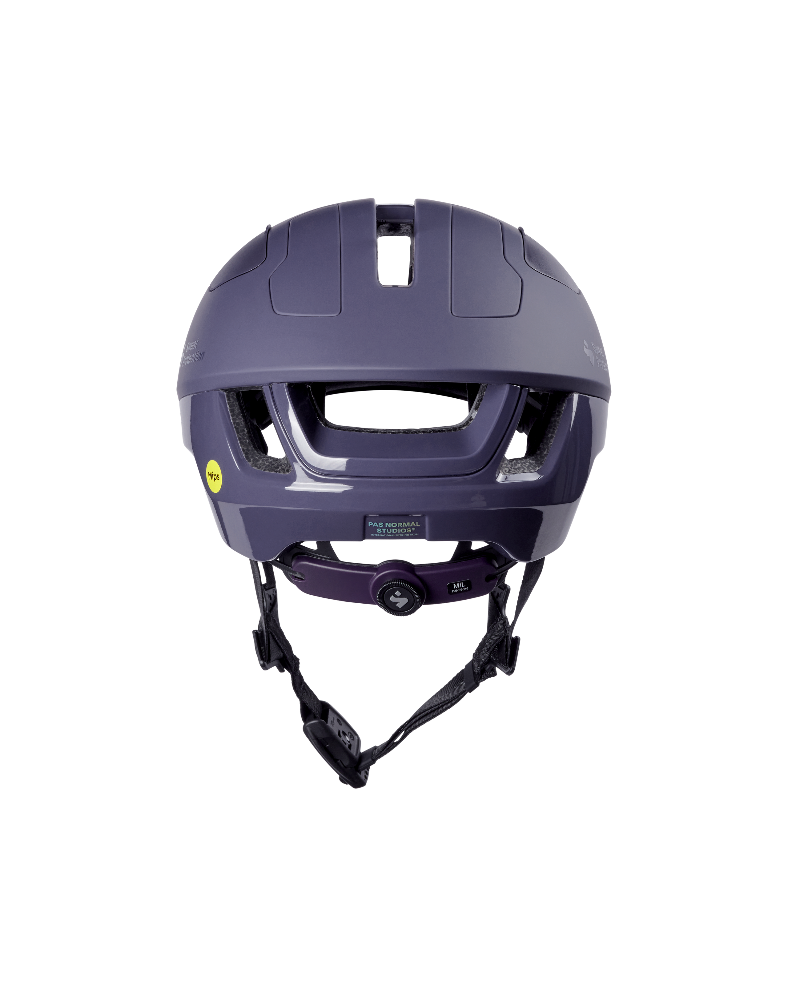 Grey Sweet Protection Falconer Aero 2Vi MIPS cycling helmet, rear view with adjustment dial and chin strap