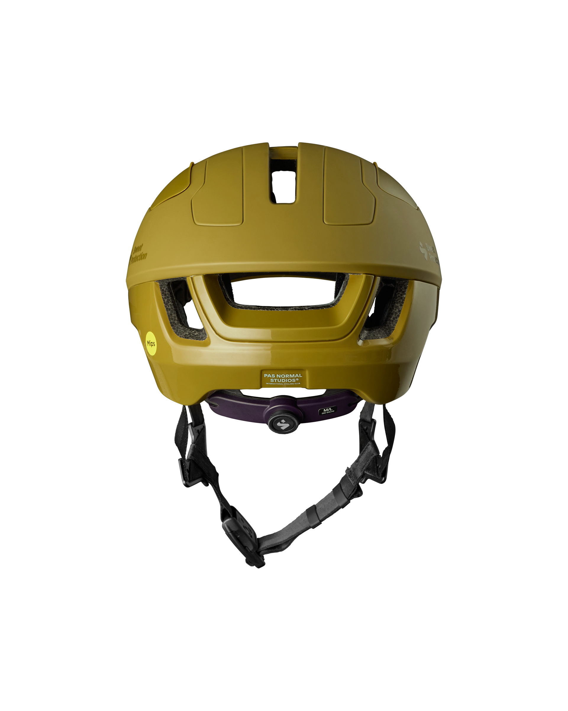 Khaki Green Sweet Protection Falconer Aero2Vi cycling helmet, front view with ventilation ports