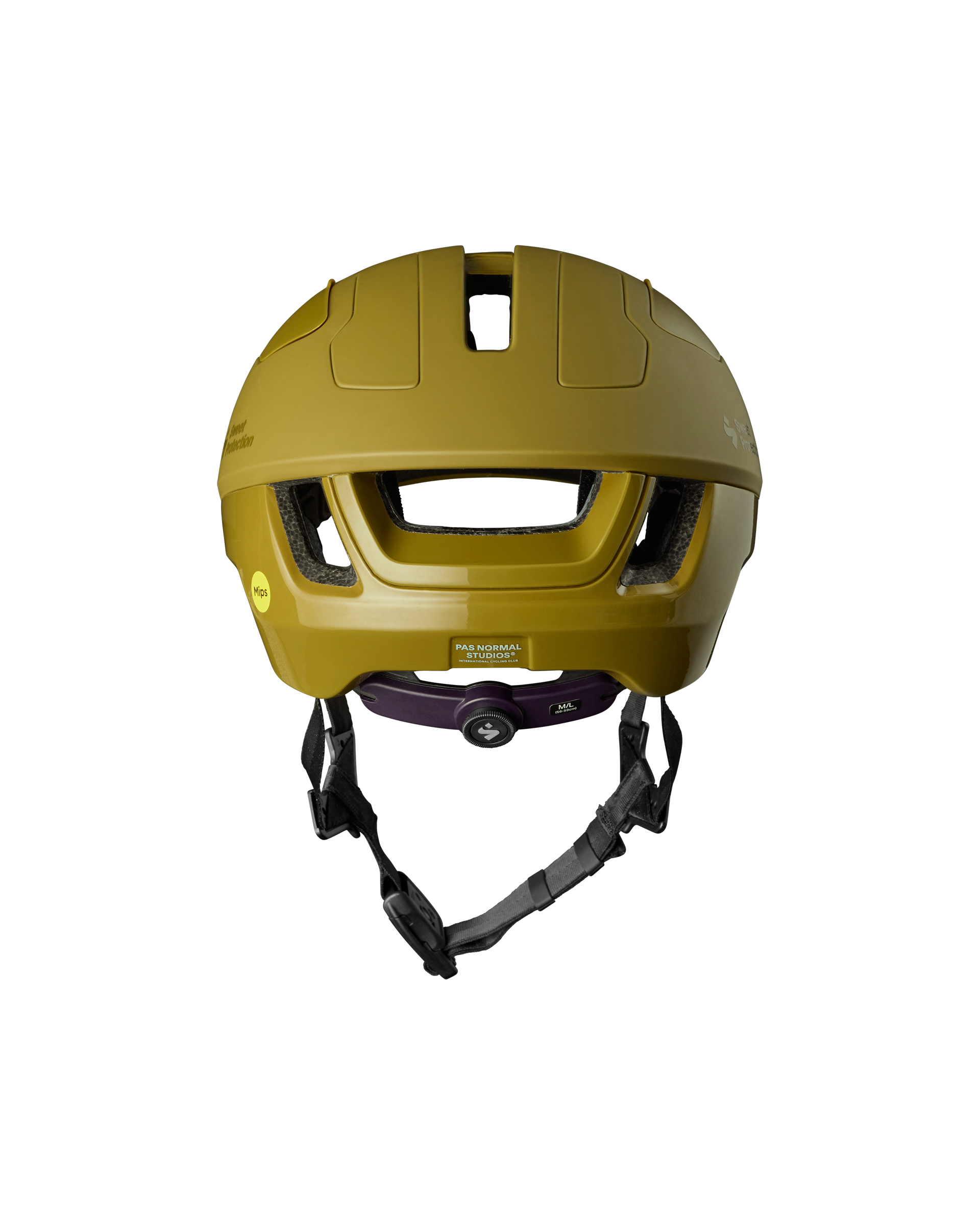 Khaki Green Sweet Protection Falconer Aero2Vi cycling helmet, front view with ventilation ports