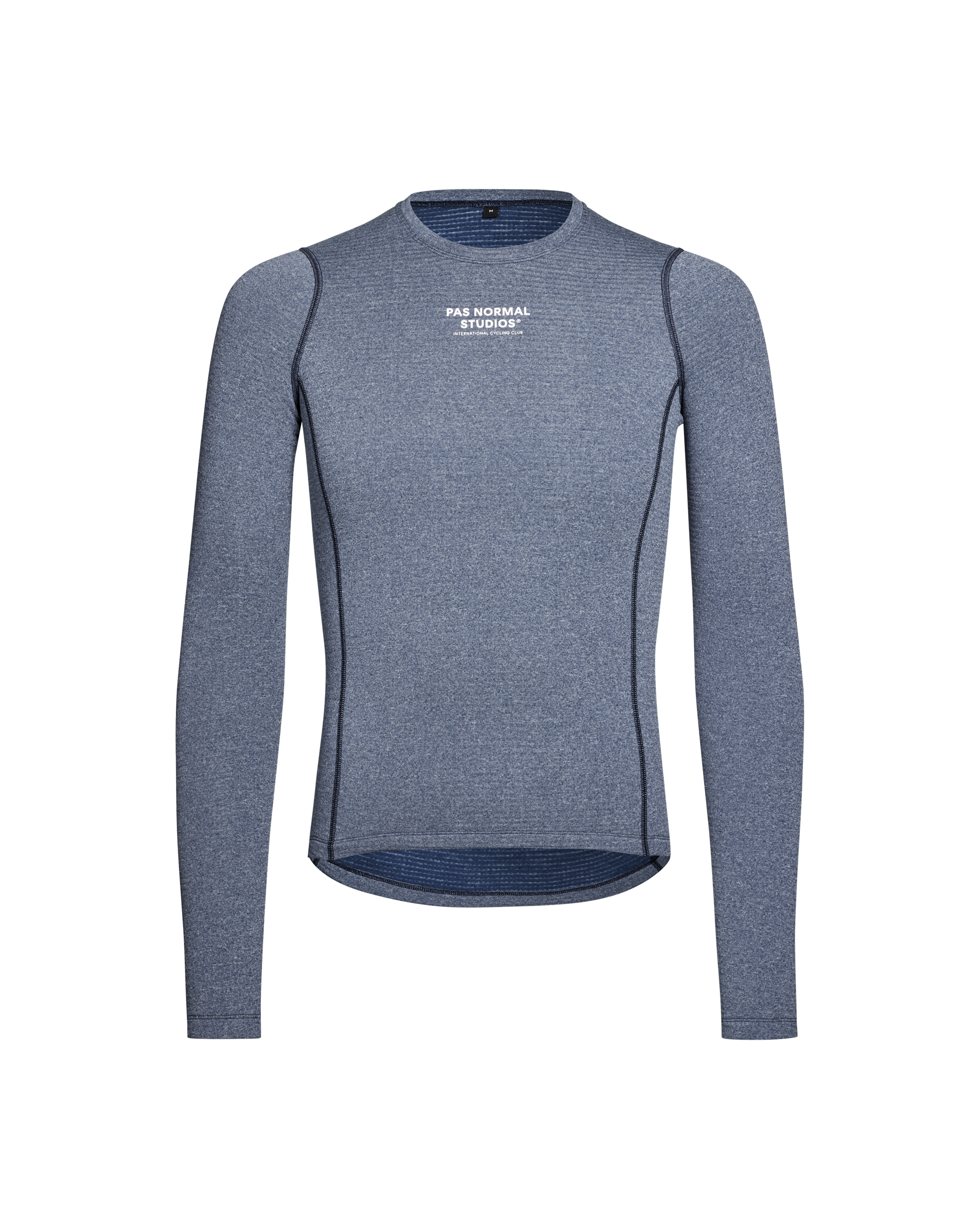 Navy thermal long sleeve base layer, front view with white chest logo