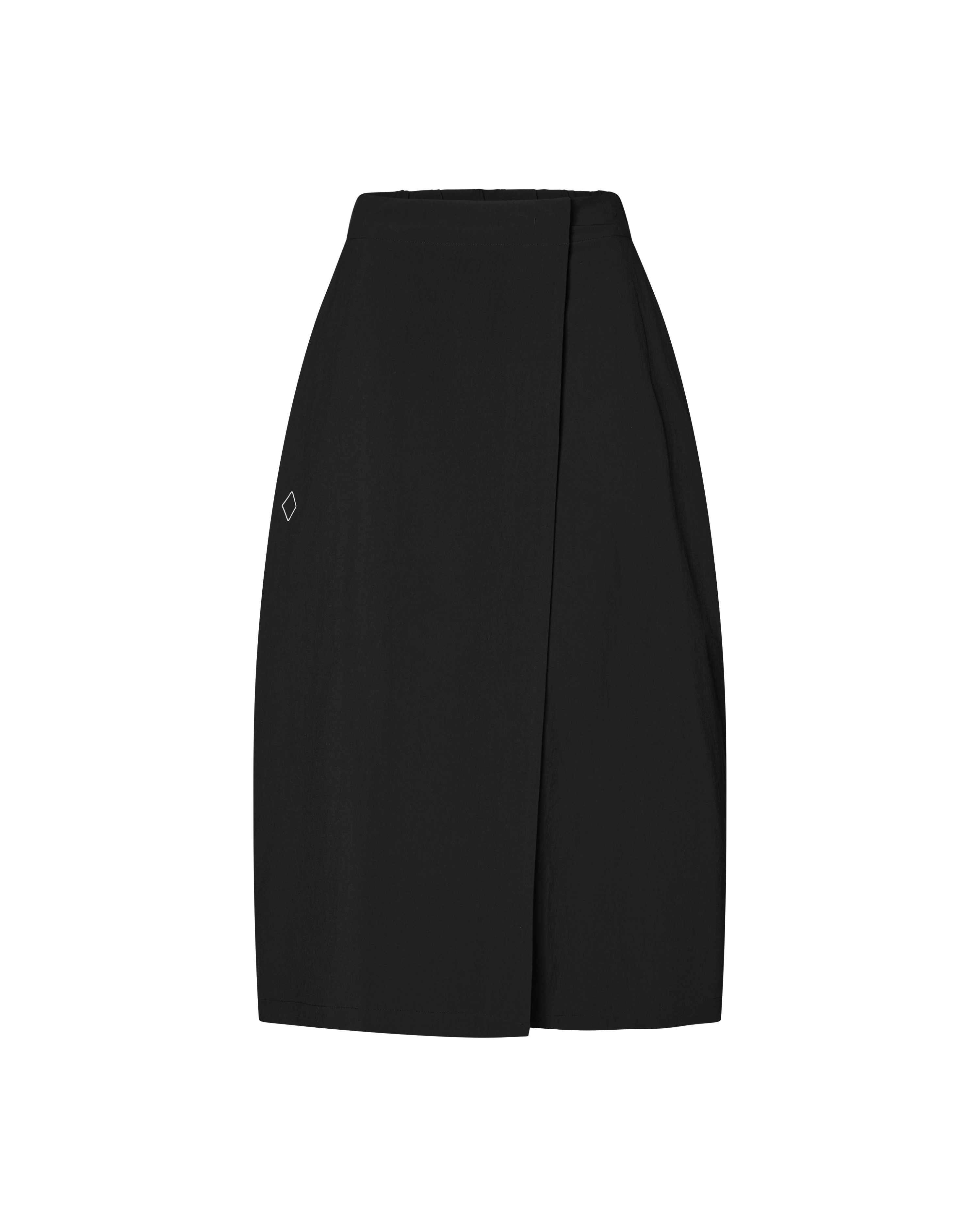 Black Off-Race Tech skirt, front flat lay with wrap design and diamond logo