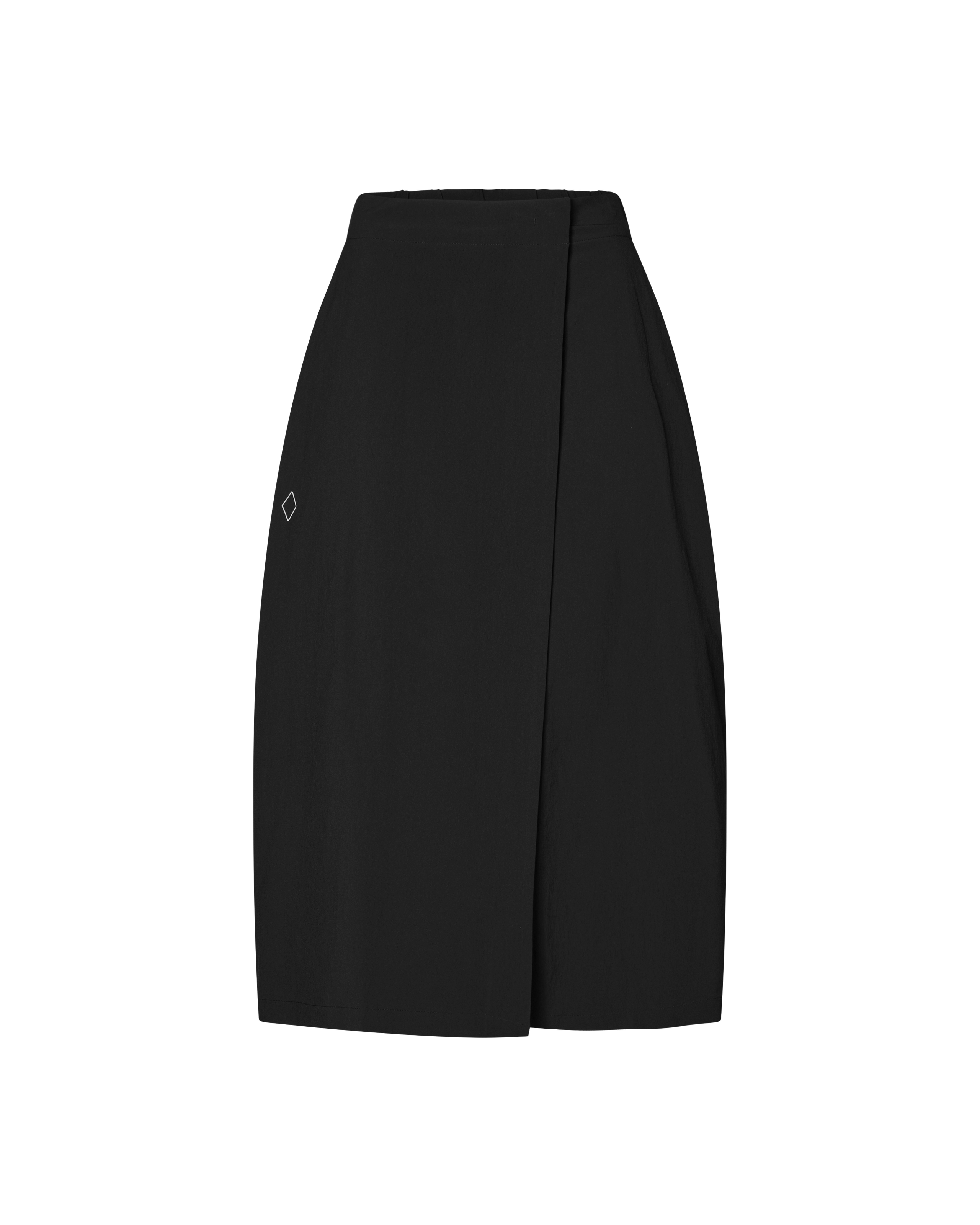 Black Off-Race Tech skirt, front flat lay with wrap design and diamond logo