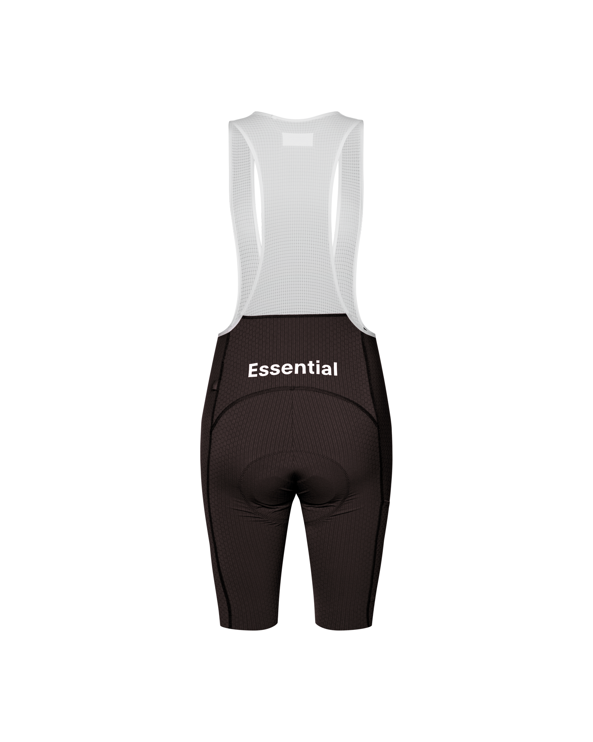 Dark Purple Essential cycling bibs, rear flat lay with white mesh bib straps