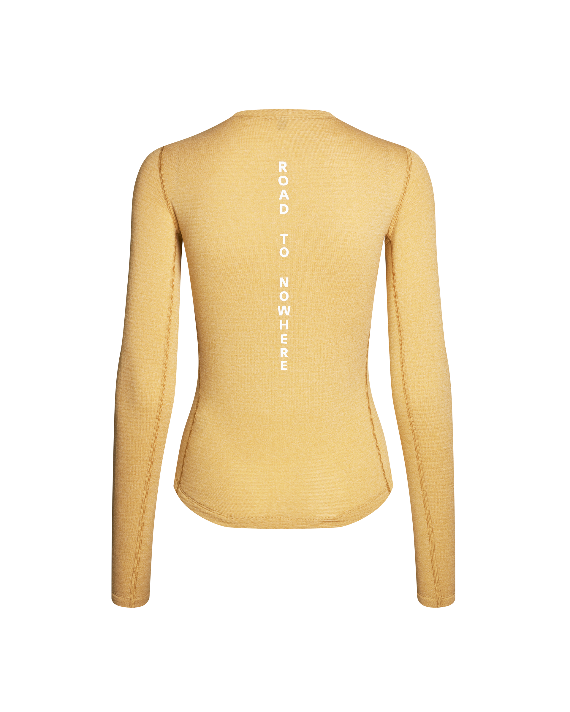 Camel thermal long sleeve base layer, rear view with white spine text reading "ROAD TO NOWHERE"