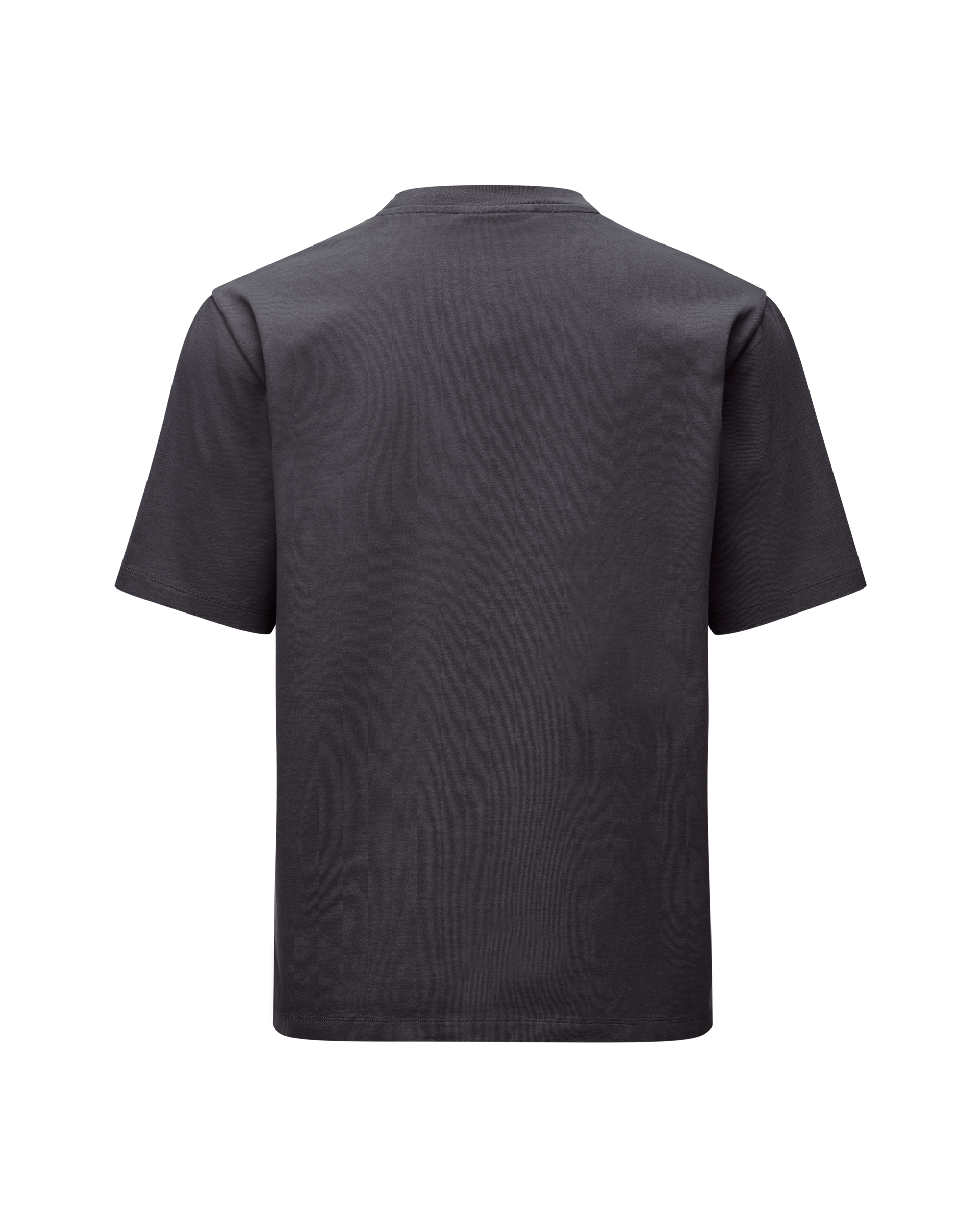 Grey Off-Race t-shirt, rear view with ribbed collar