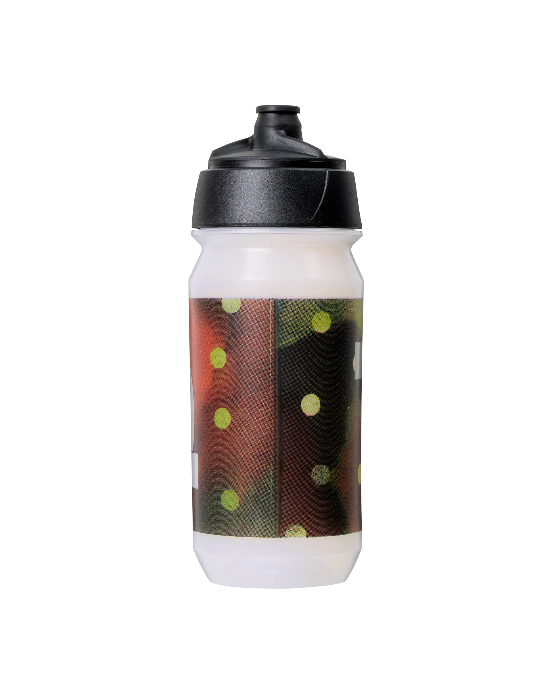 Brown T.K.O. Bidon cycling bottle with yellow dot print on black cap