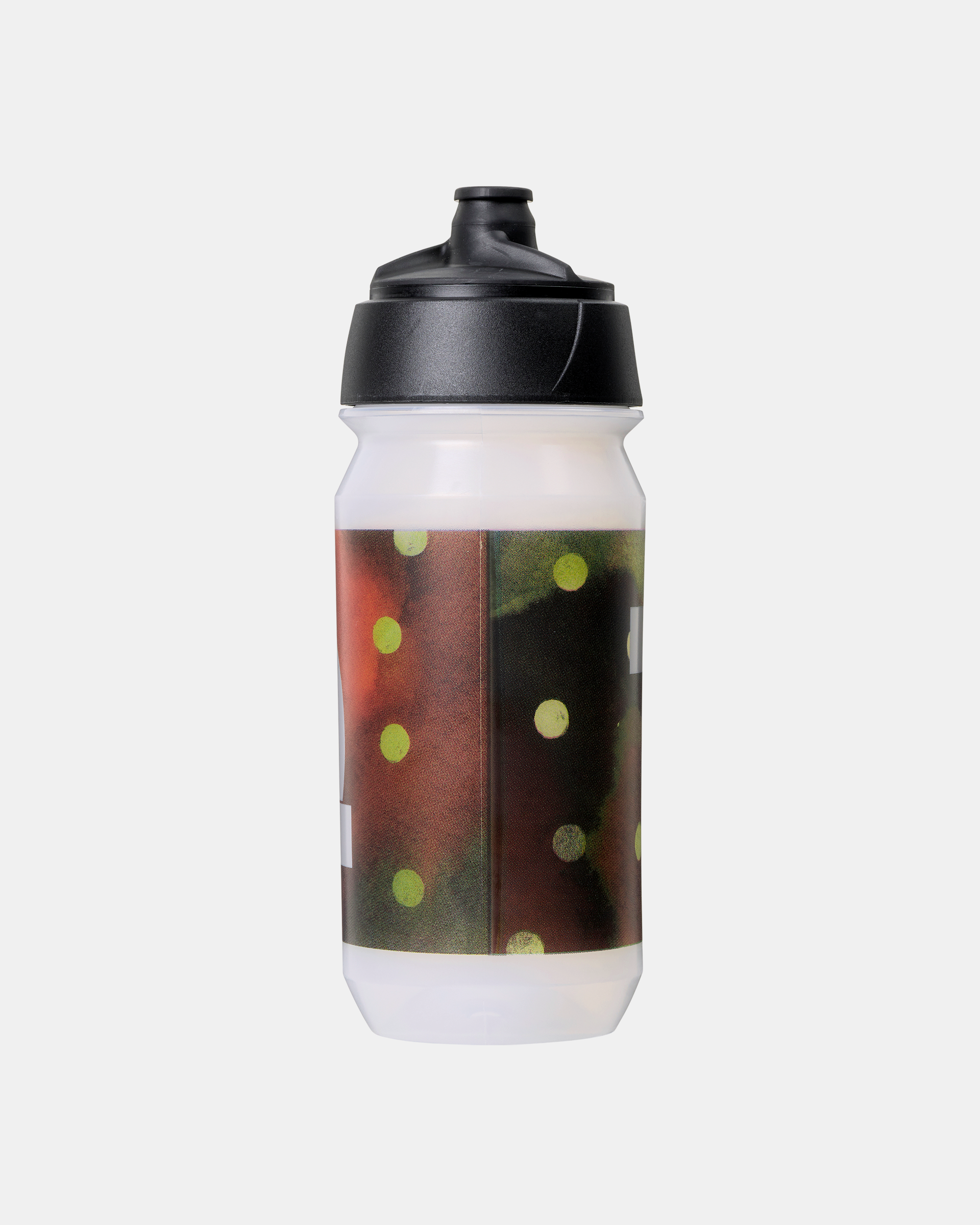 Brown T.K.O. Bidon cycling bottle with yellow dot print on black cap