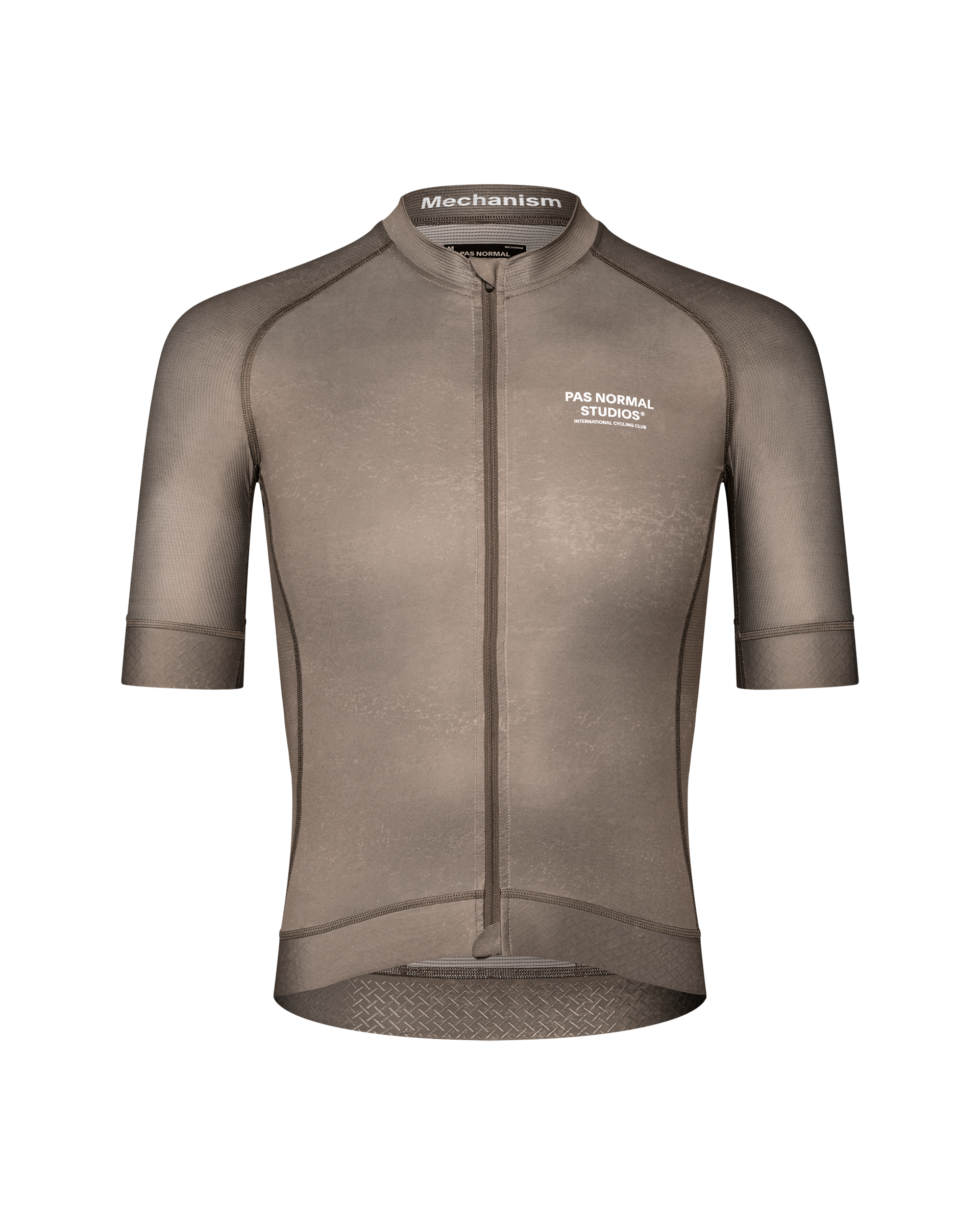 Earth Mechanism cycling jersey front view with white chest logo