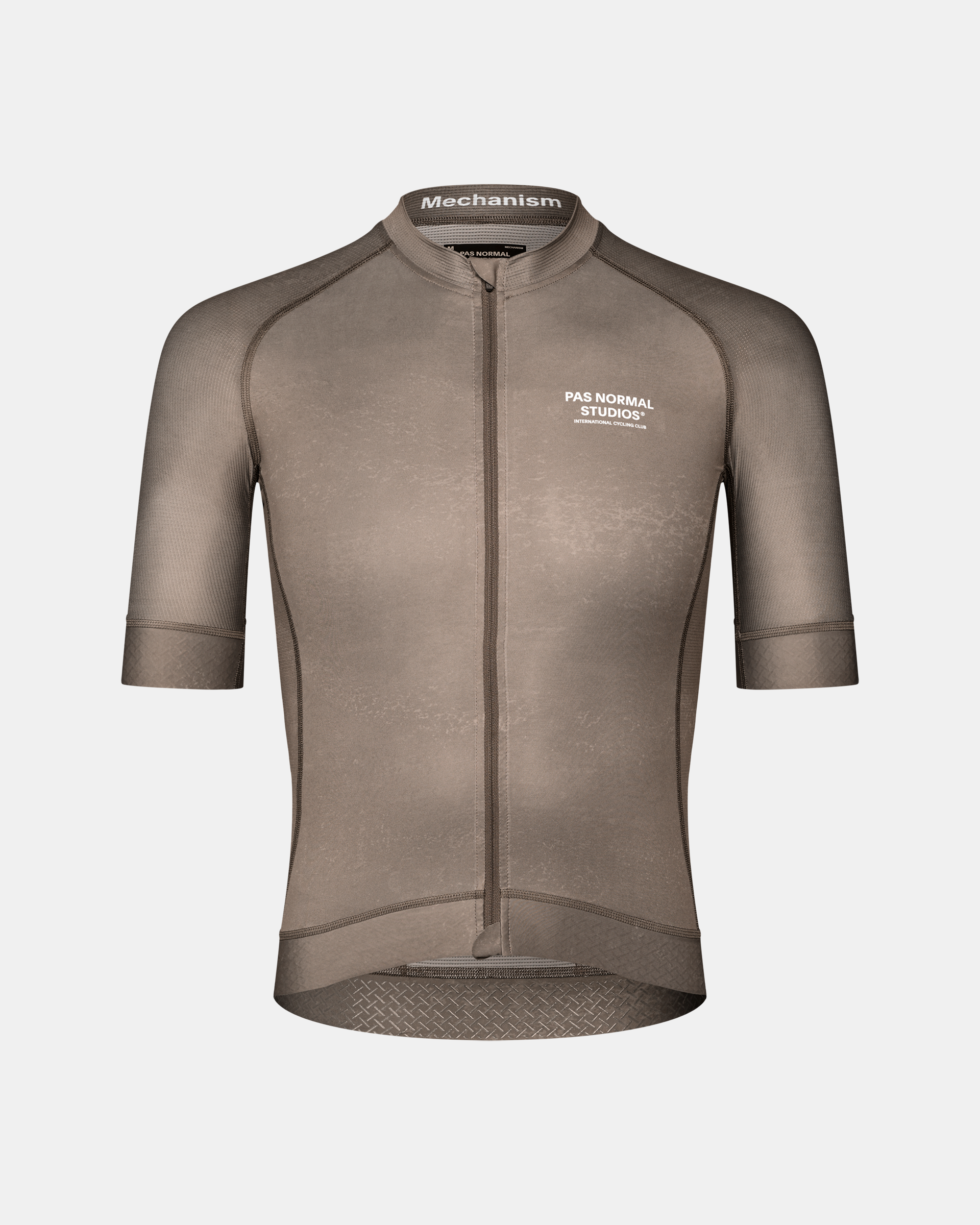 Earth Mechanism cycling jersey front view with white chest logo