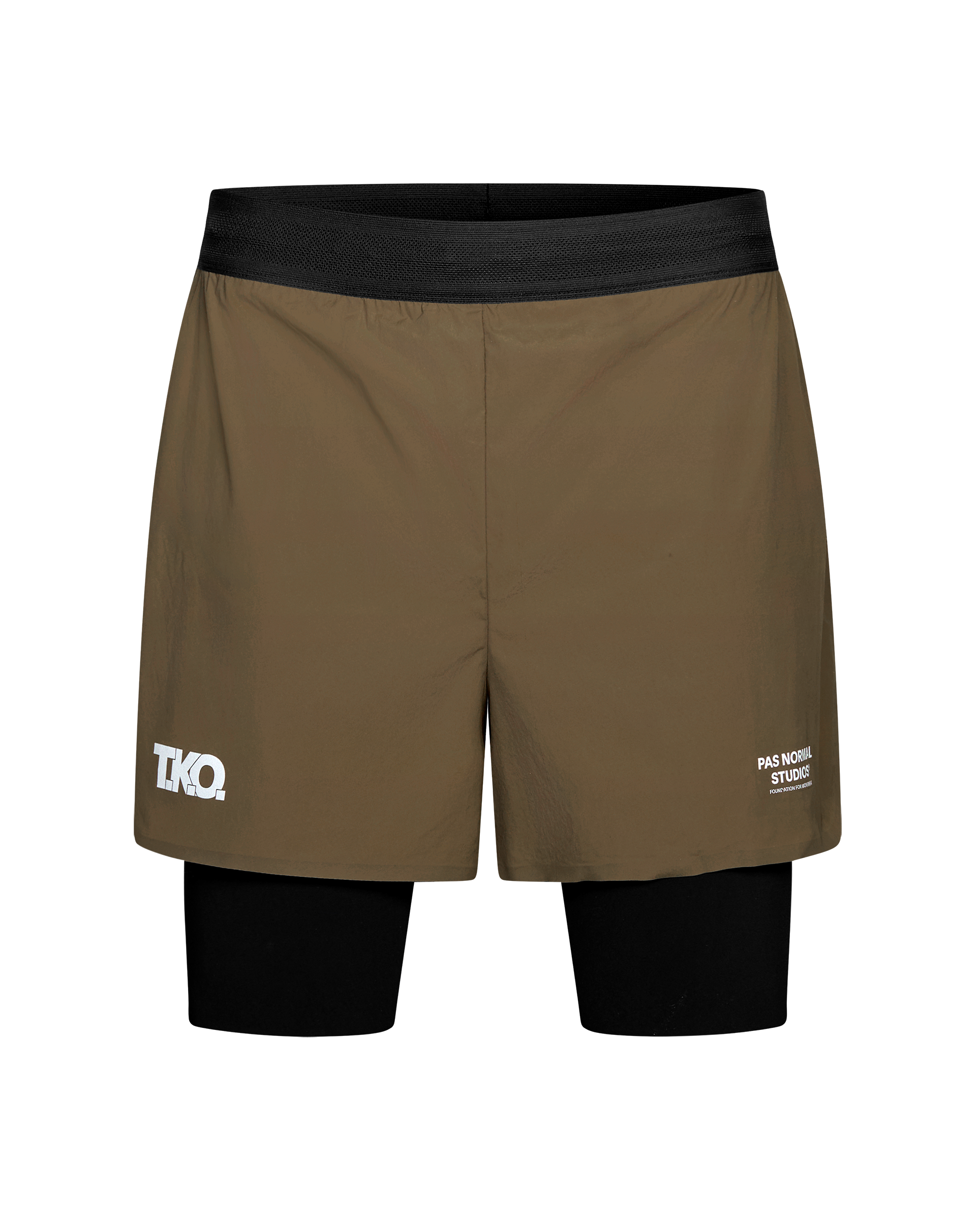 Dark Stone T.K.O. Balance 2-in-1 shorts, front view with black inner compression layer