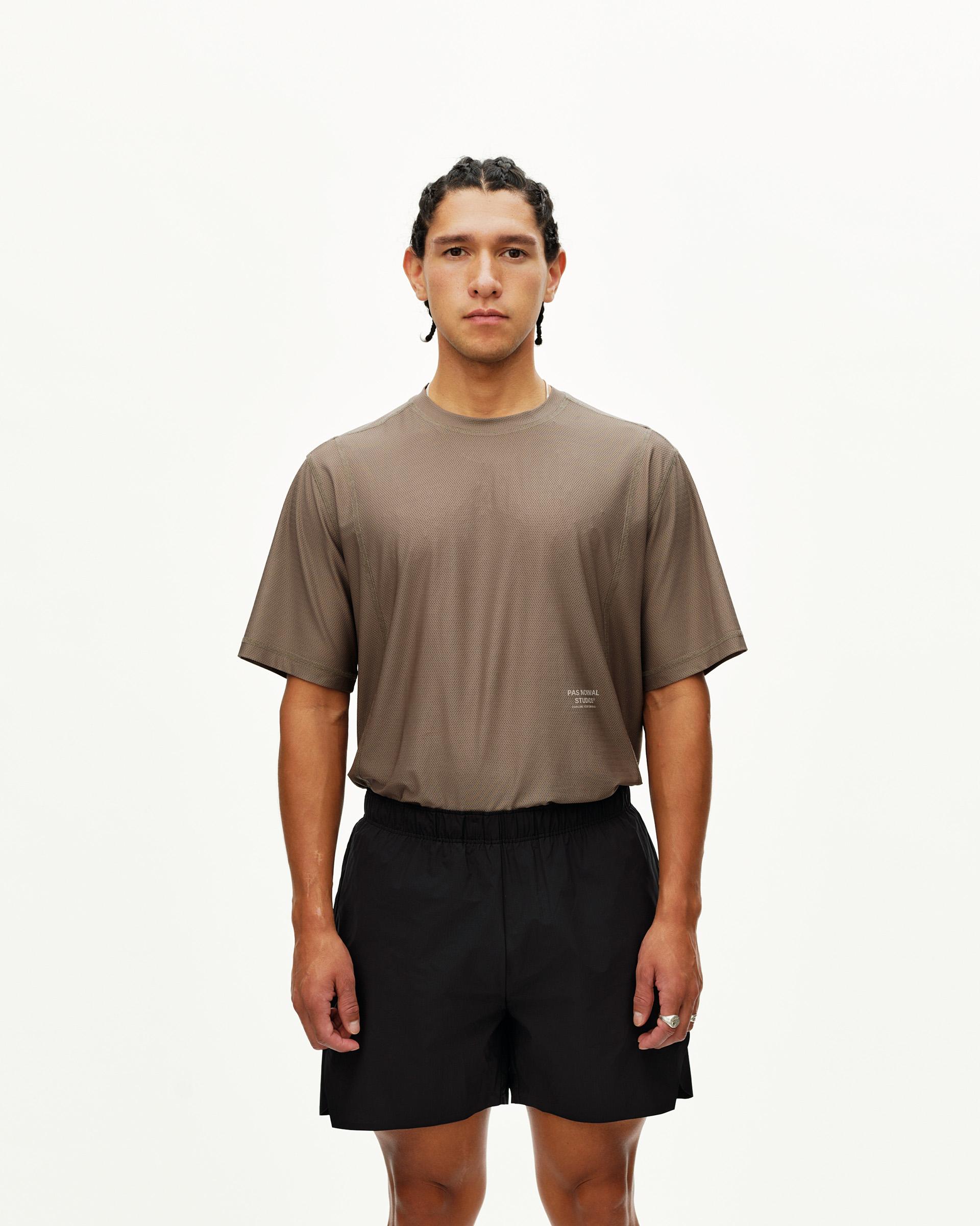 Black Balance shorts on model, front view with elastic waistband
