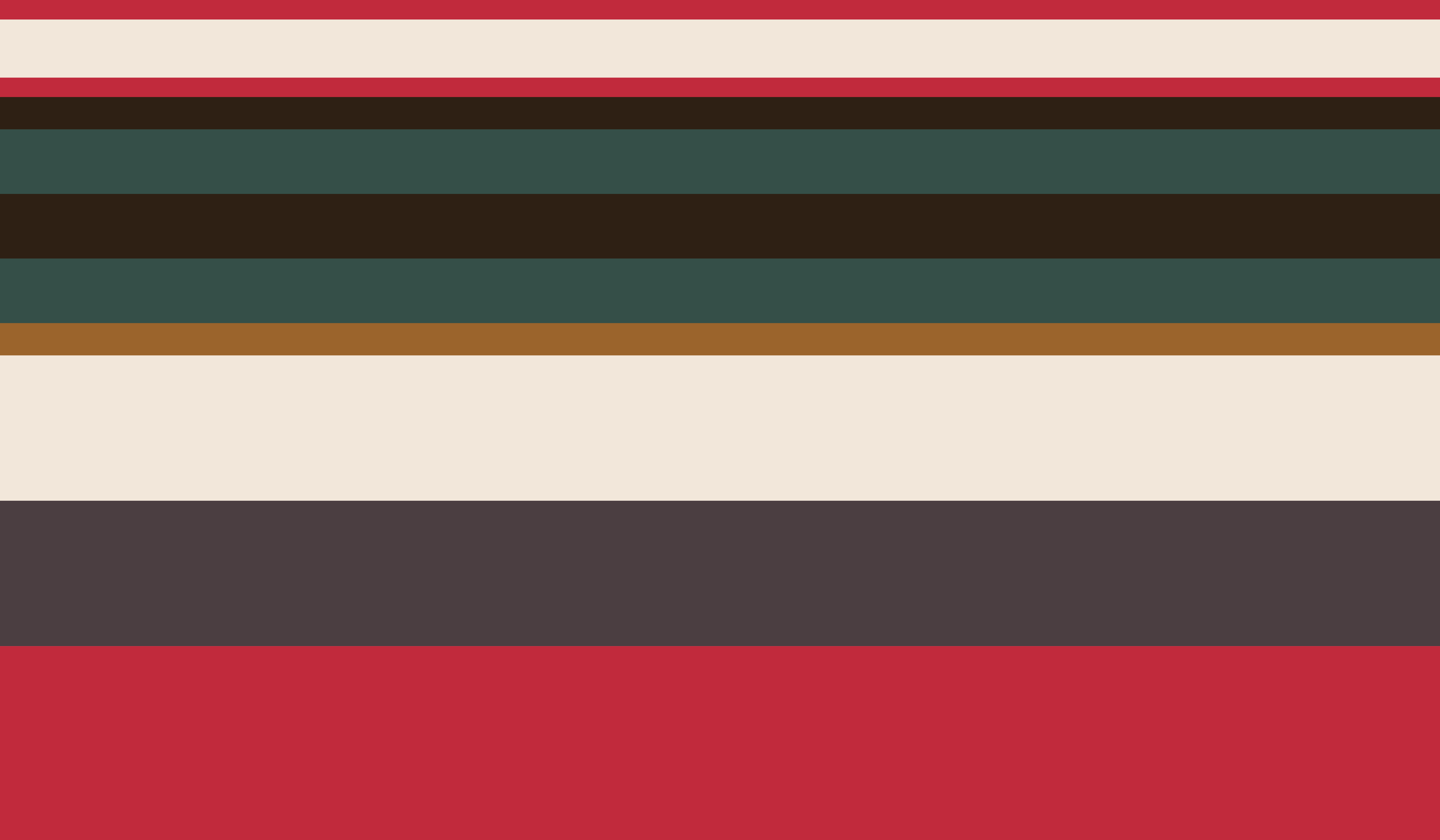 Color palette featuring horizontal stripes in red, cream, green, brown, and grey tones
