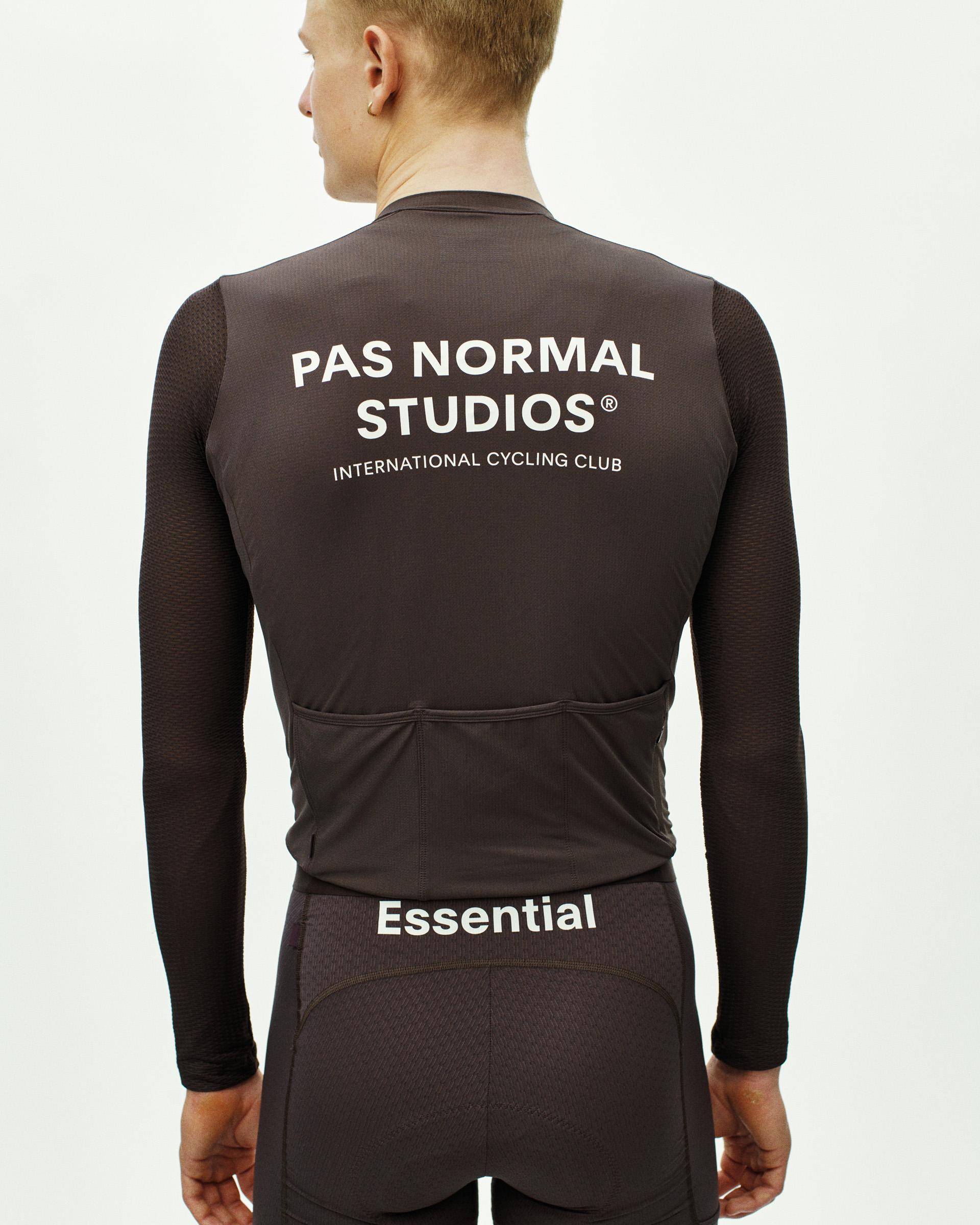 Dark Purple Essential Light long sleeve cycling jersey, rear view on model with white back print