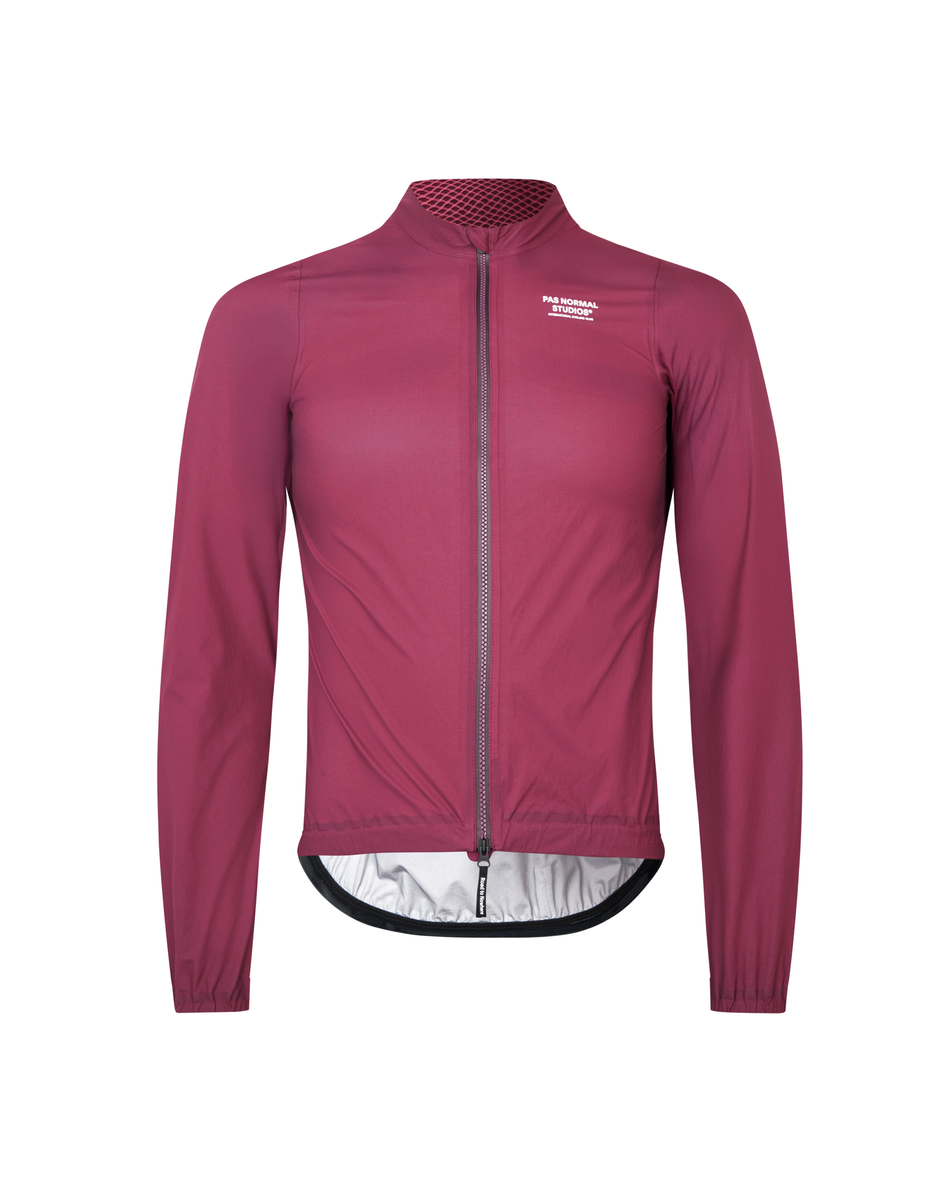 Plum Mechanism rain cycling jacket, front view with mesh collar panel
