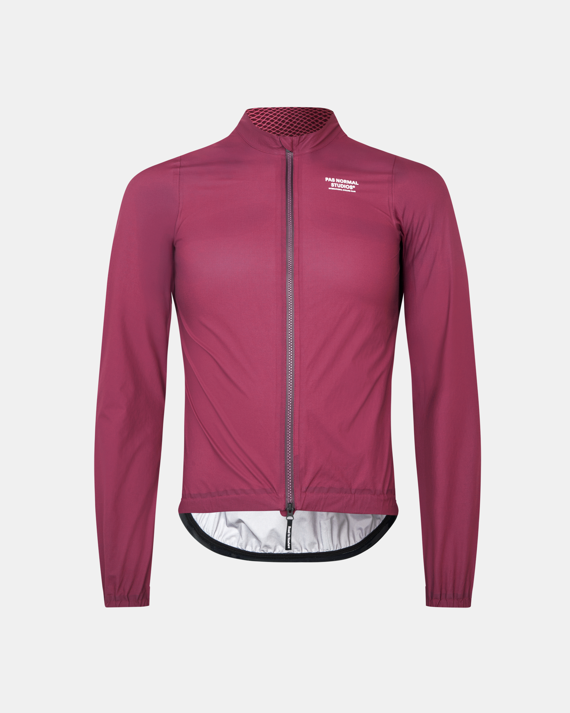 Plum Mechanism rain cycling jacket, front view with mesh collar panel