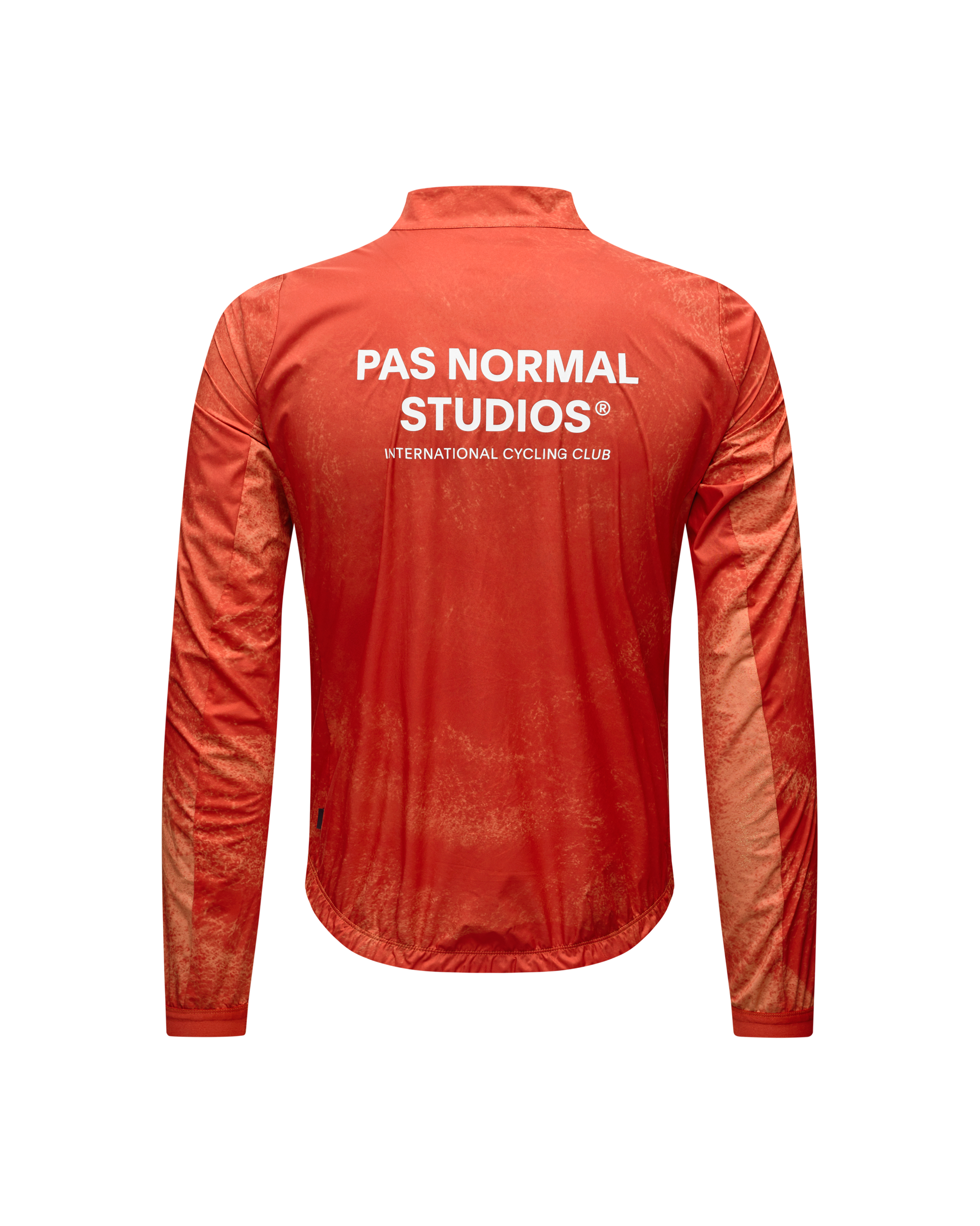 Orange Mechanism Stow Away jacket, rear view with white back print
