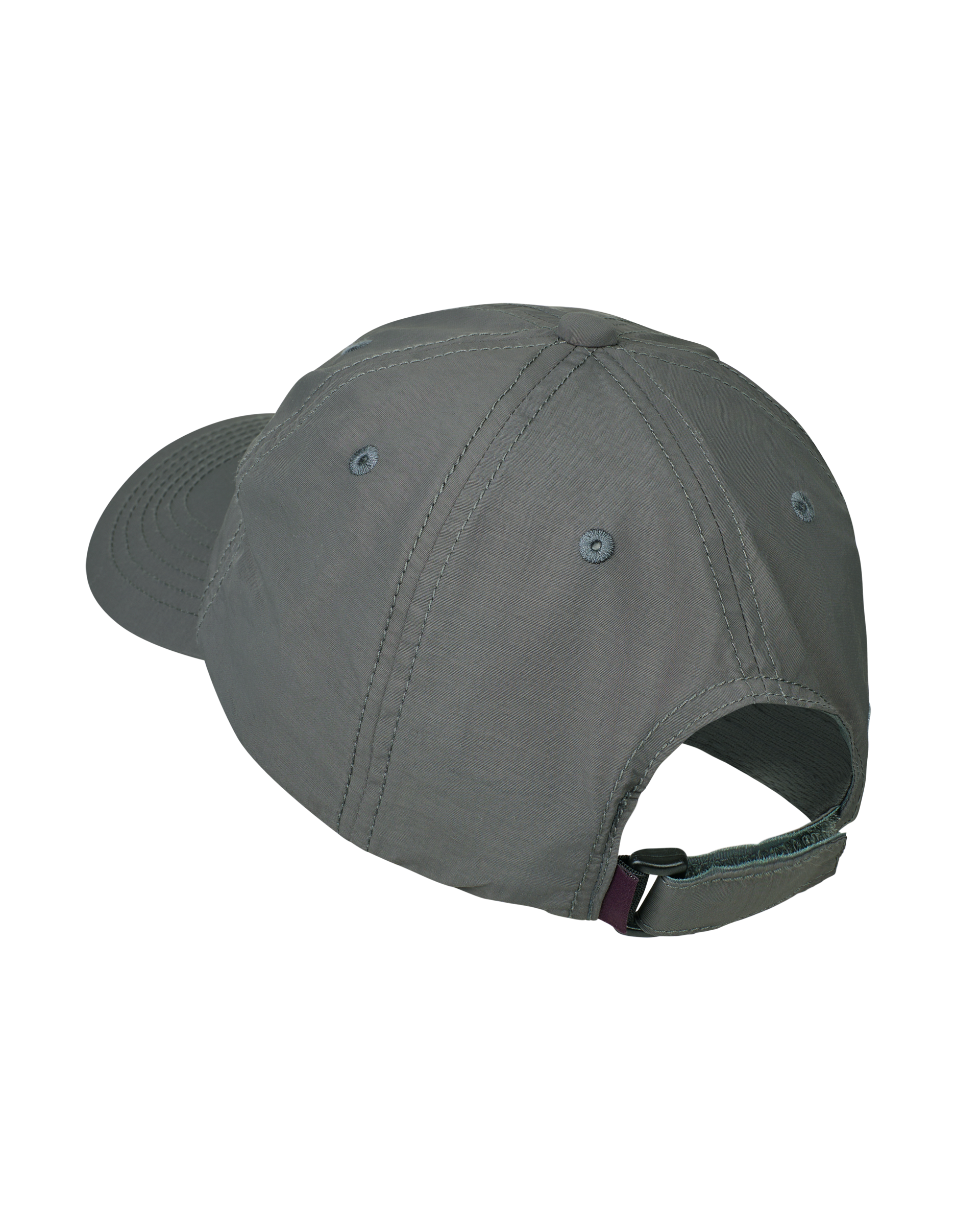 Grey Off-Race cap, rear three-quarter view with adjustable strap closure