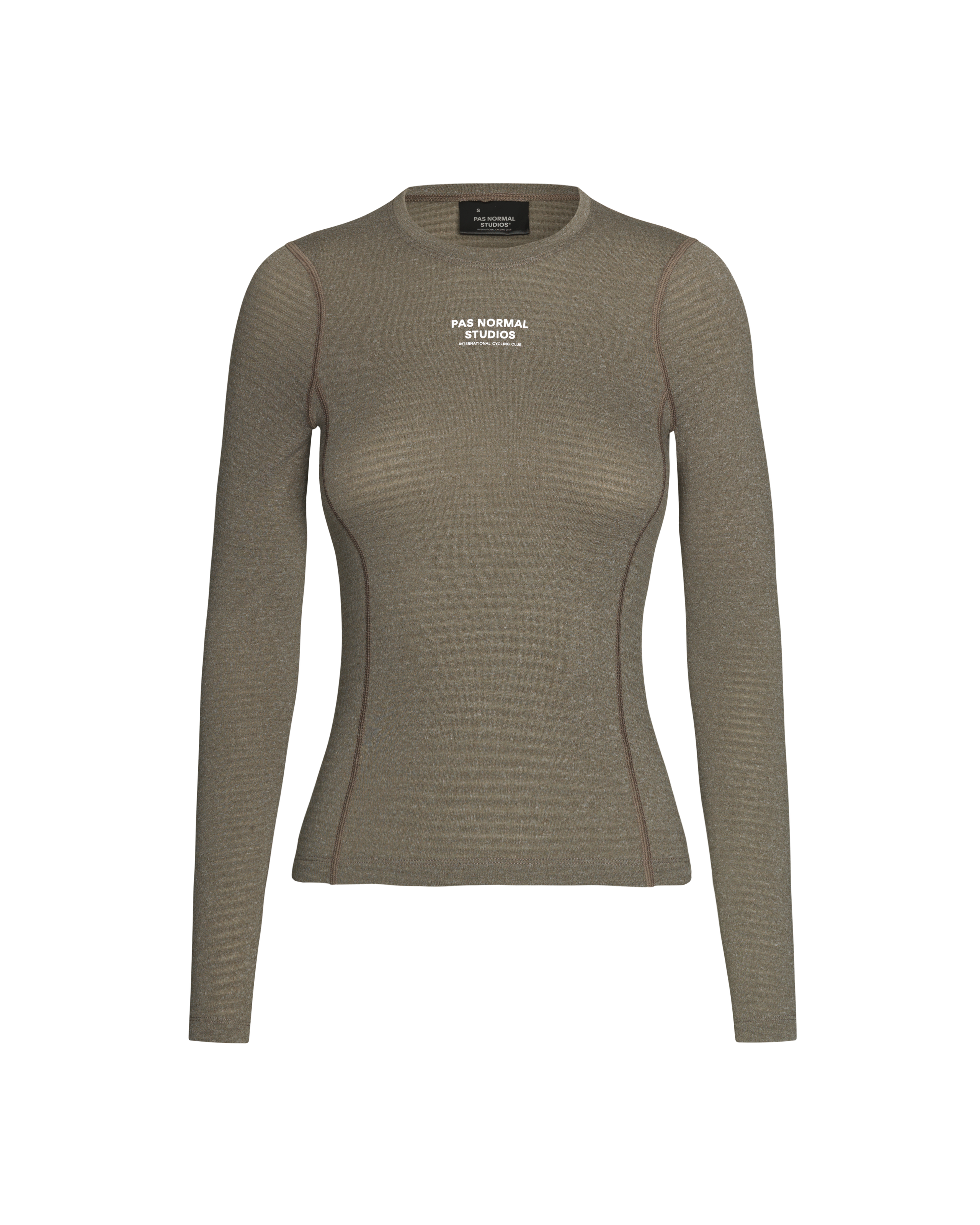 Dark Stone thermal long sleeve base layer on model with white chest print