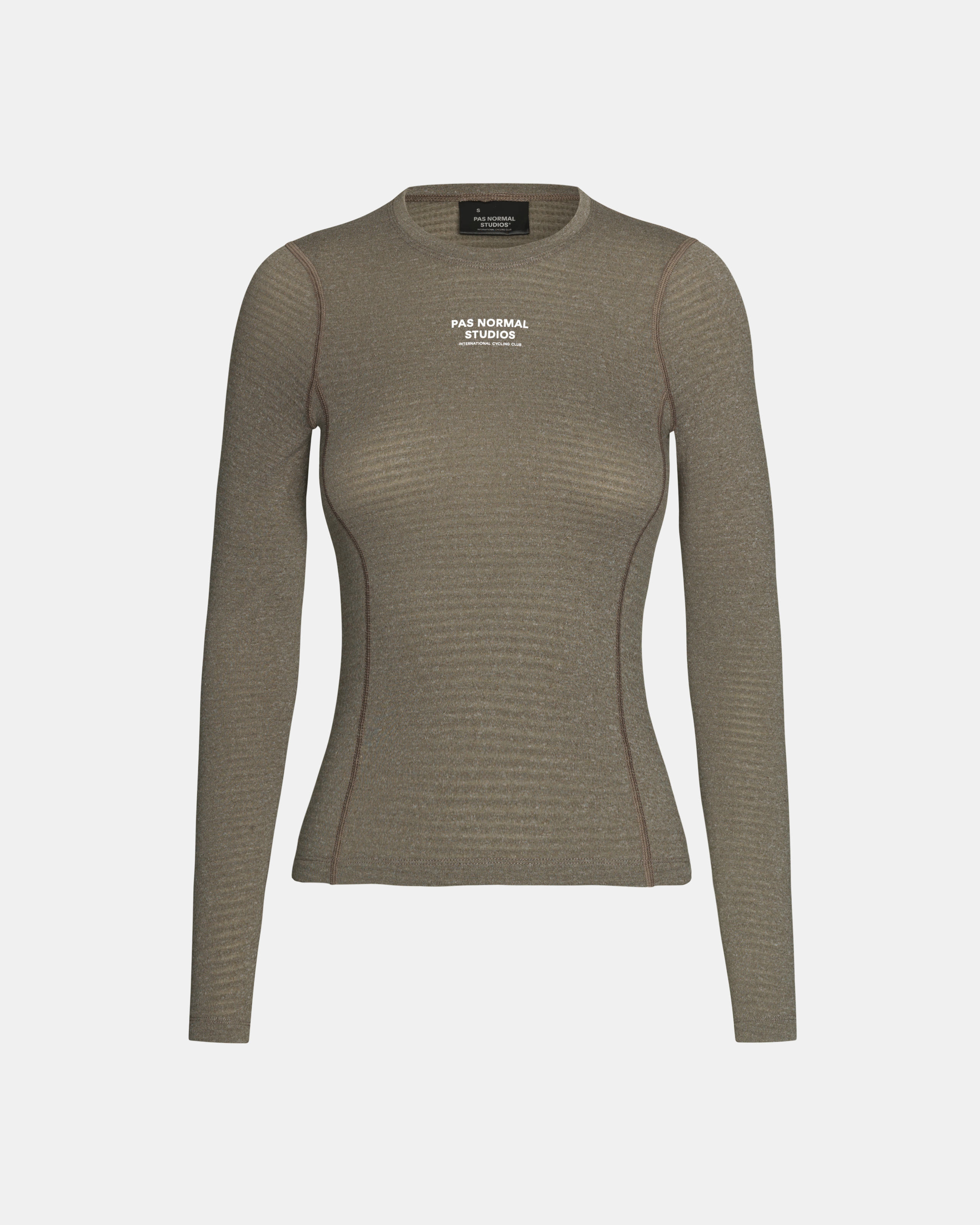Dark Stone thermal long sleeve base layer on model with white chest print