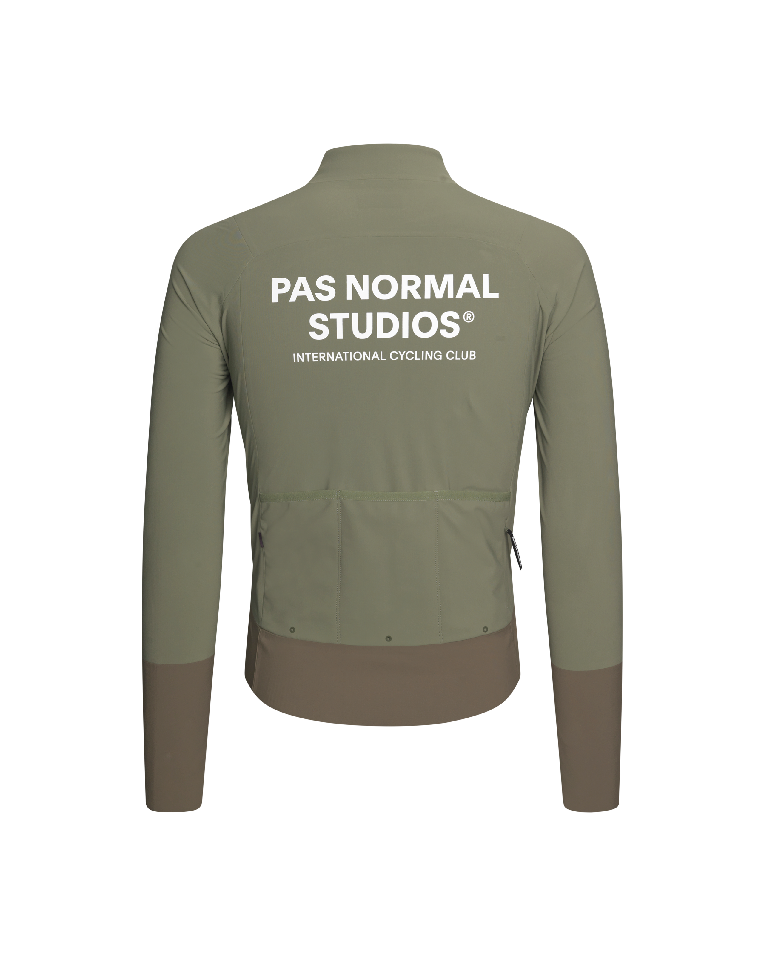 Green Mechanism Thermal cycling jacket, rear flat lay with white back print