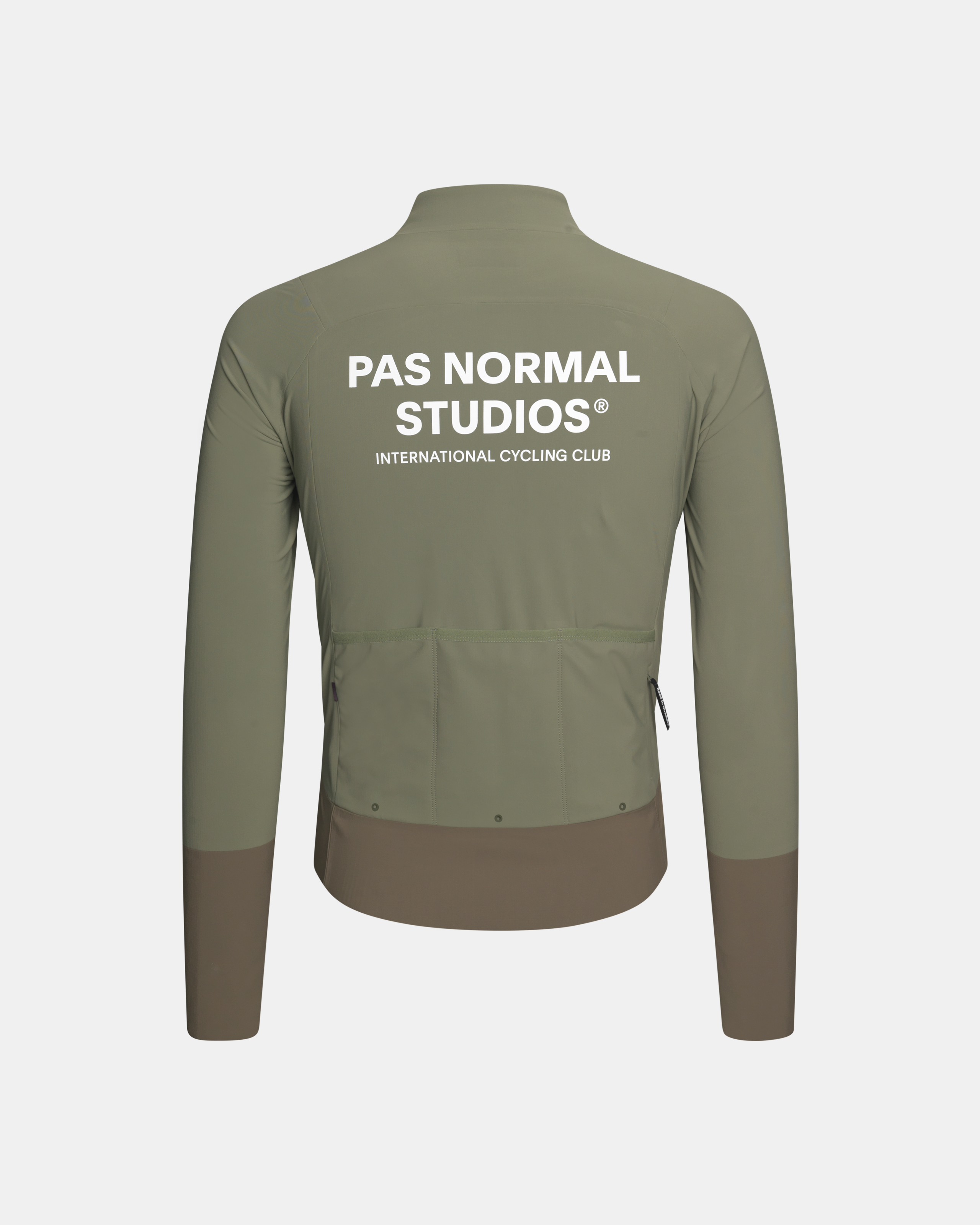 Green Mechanism Thermal cycling jacket, rear flat lay with white back print