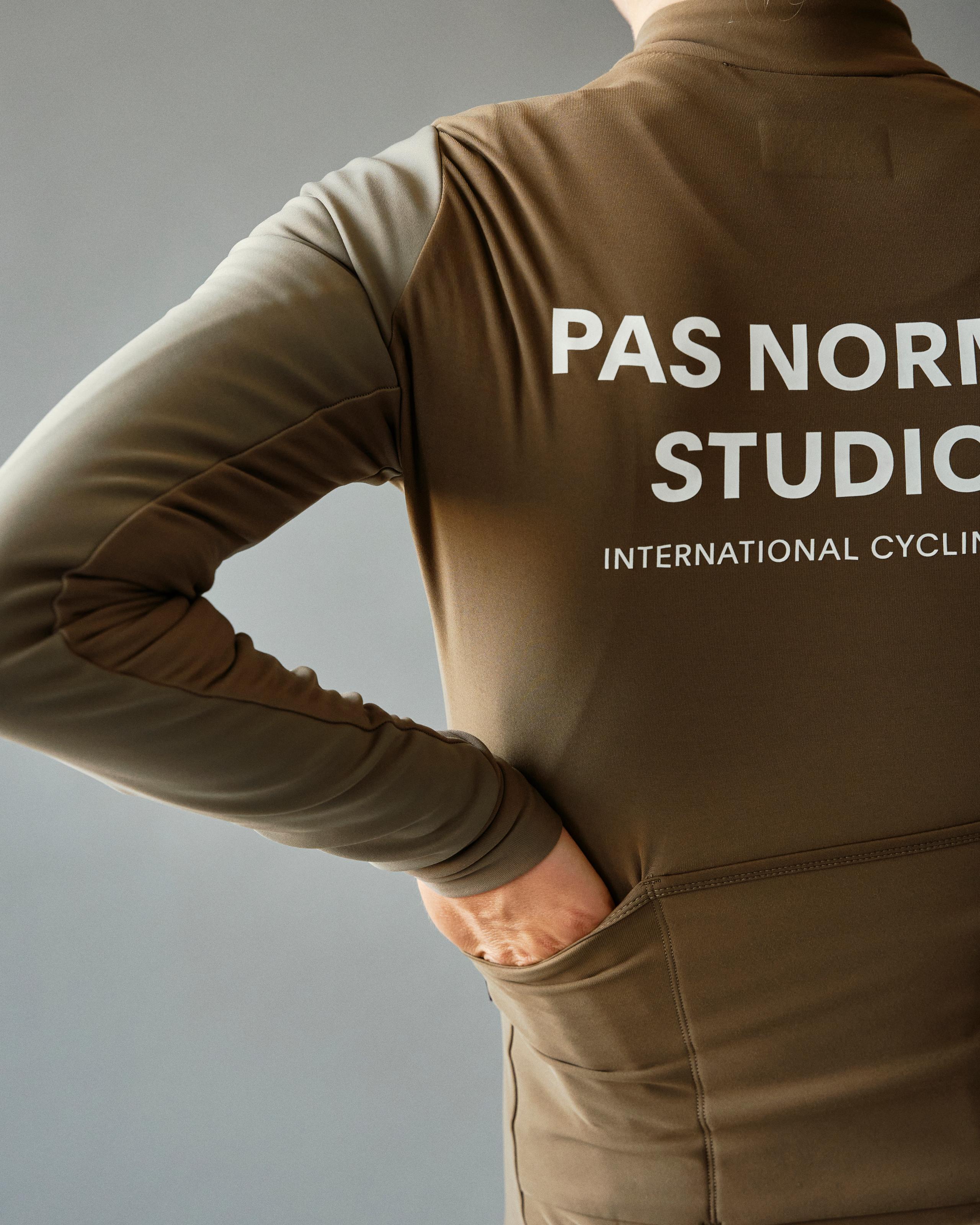 Earth Mechanism Thermal long sleeve cycling jersey, rear view on model with white back print