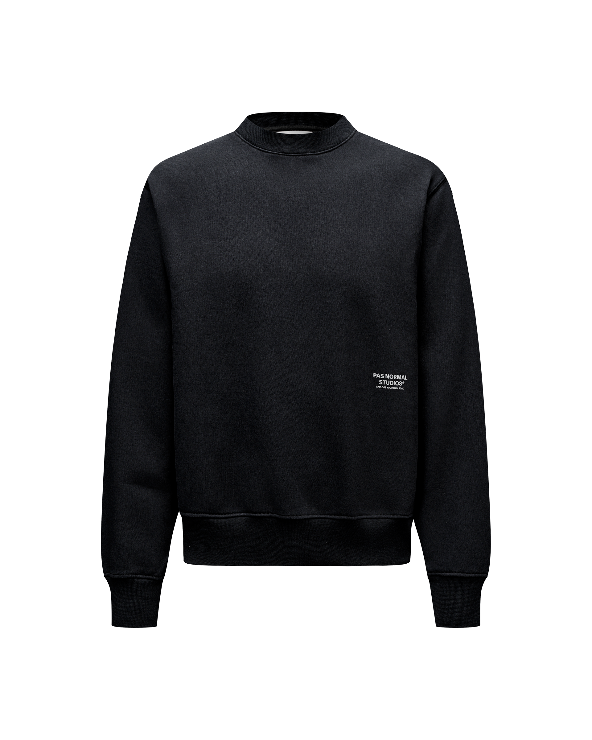 Black Off-Race sweatshirt, front flat lay with white chest logo print