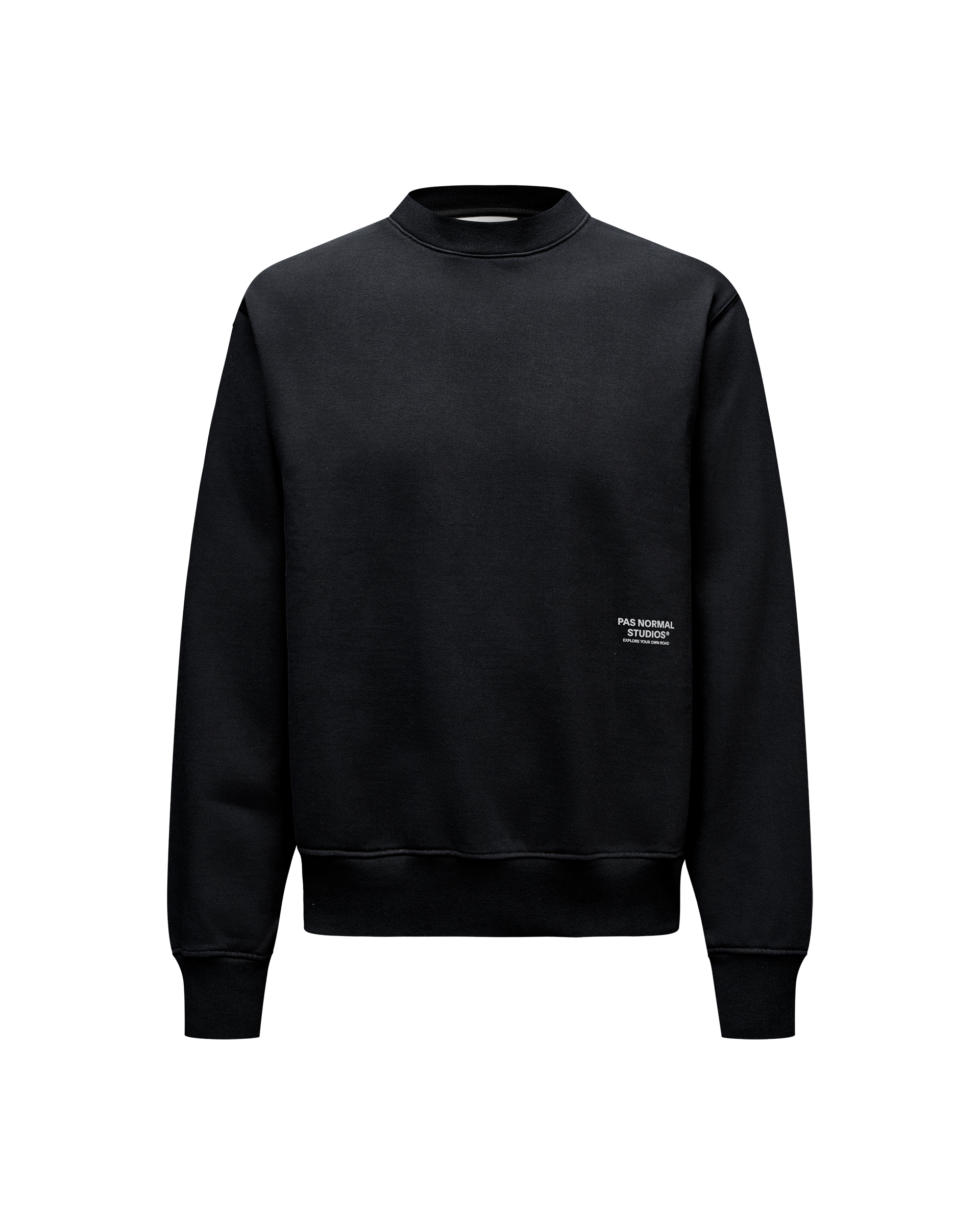Black Off-Race sweatshirt, front flat lay with white chest logo print
