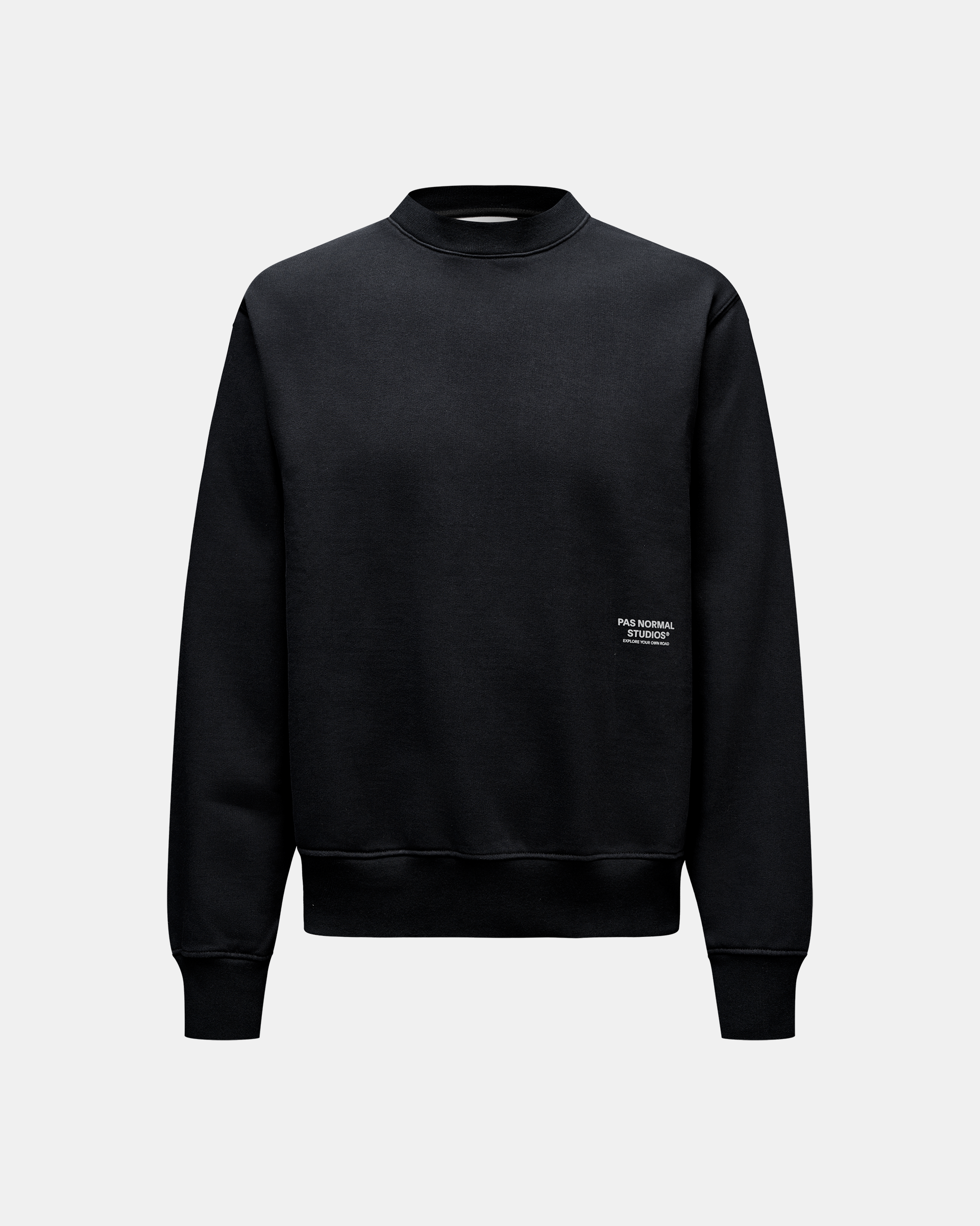 Black Off-Race sweatshirt, front flat lay with white chest logo print