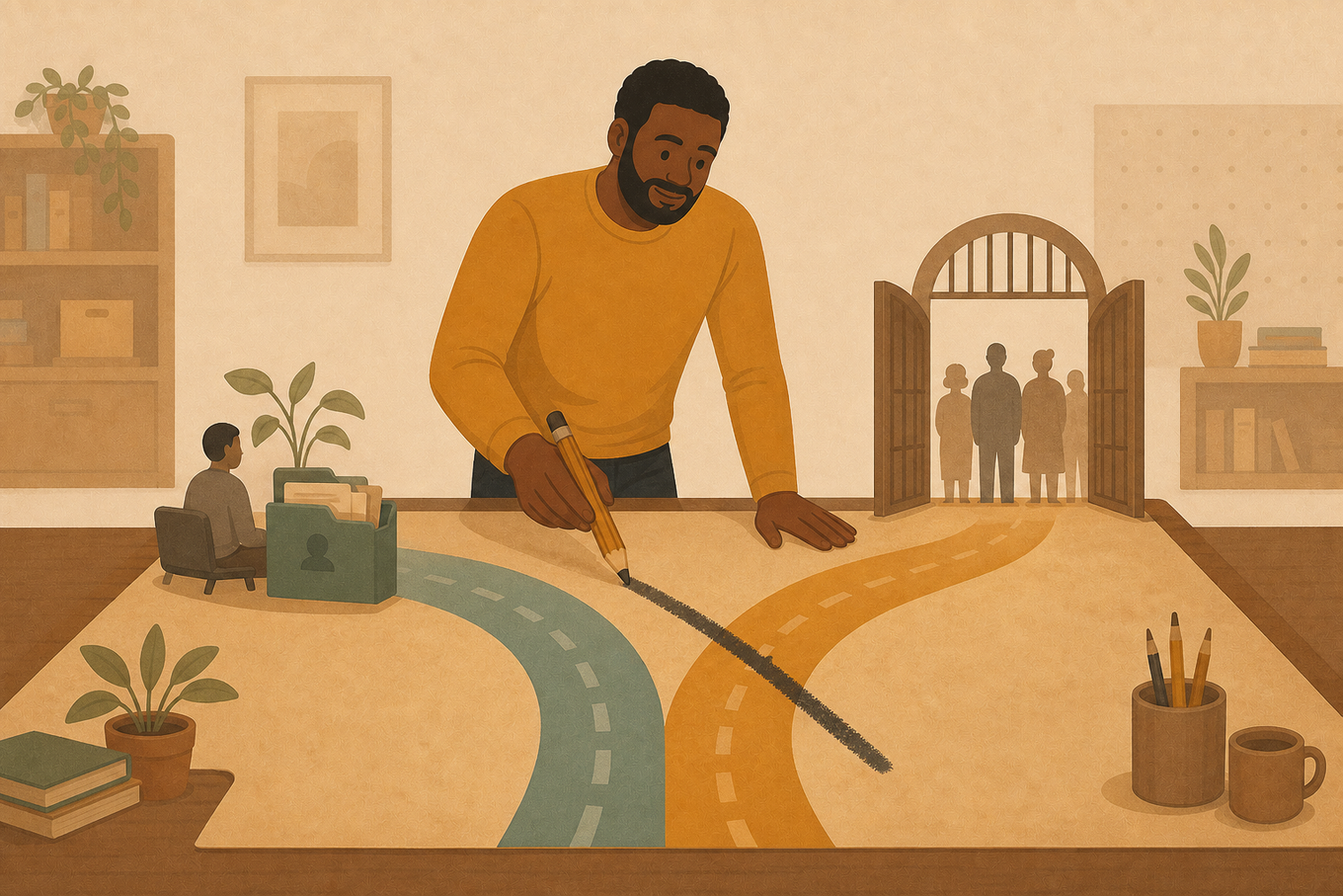 A product builder marks a clear boundary between a user-controlled career workspace and an employer decision gate.