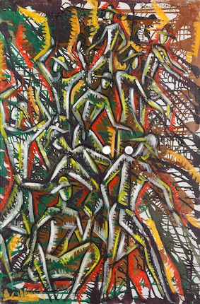 Untitled (Abstract figures wearing hats)