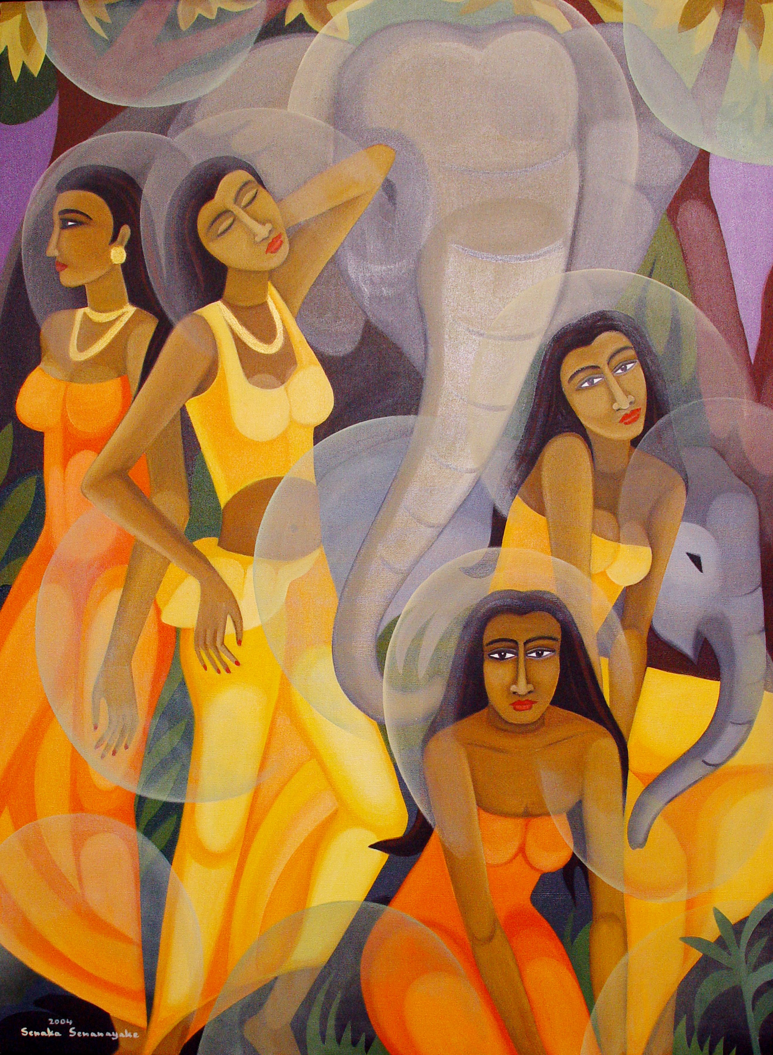 Elephants With Yellow Women