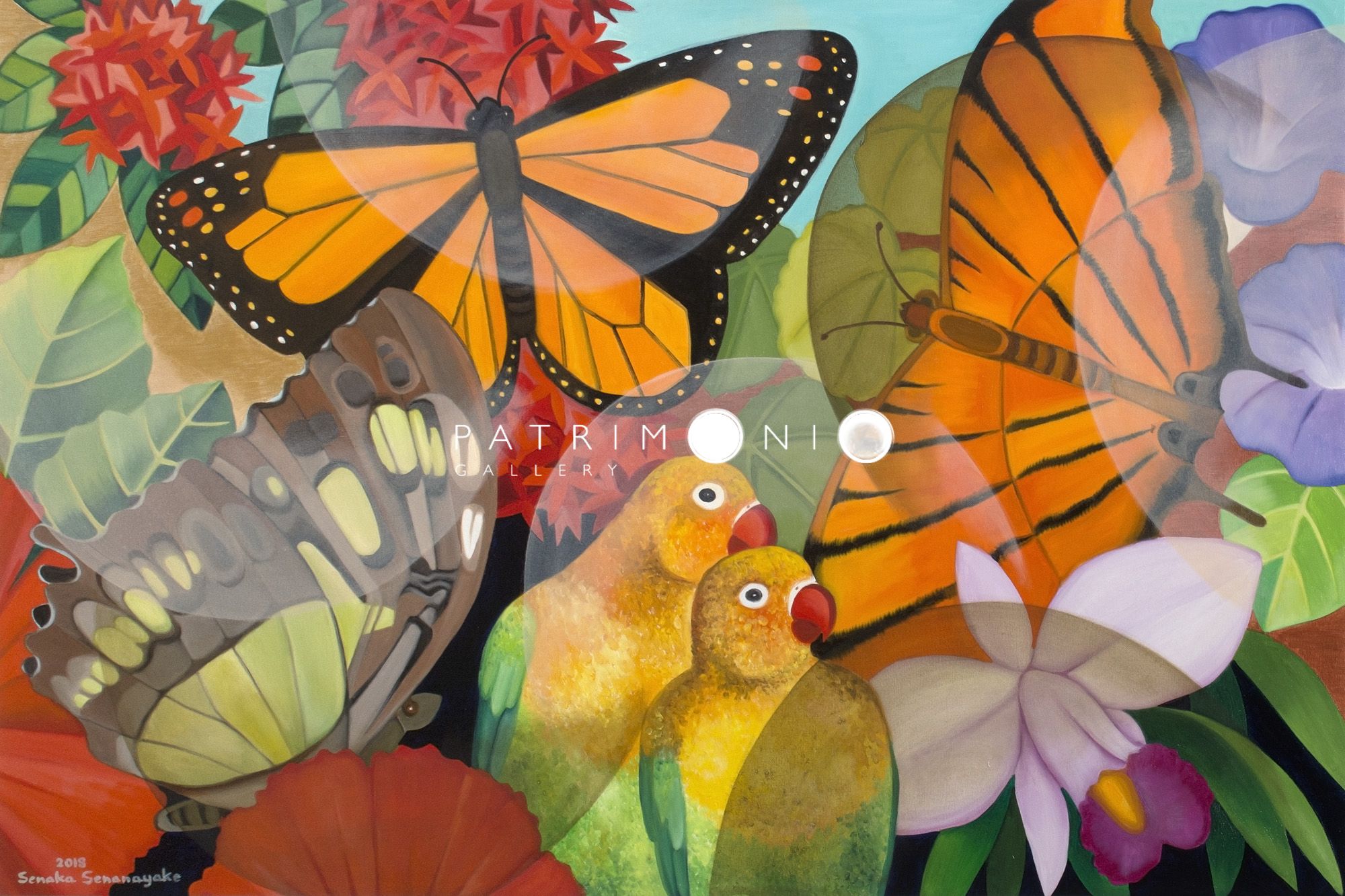 Lovebirds With Butterflies