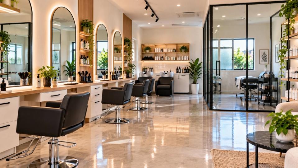 An empty, spotless salon