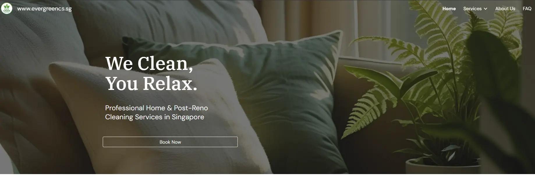 Evergreen Cleaning Services homepage showcasing their professional cleaning services in Singapore