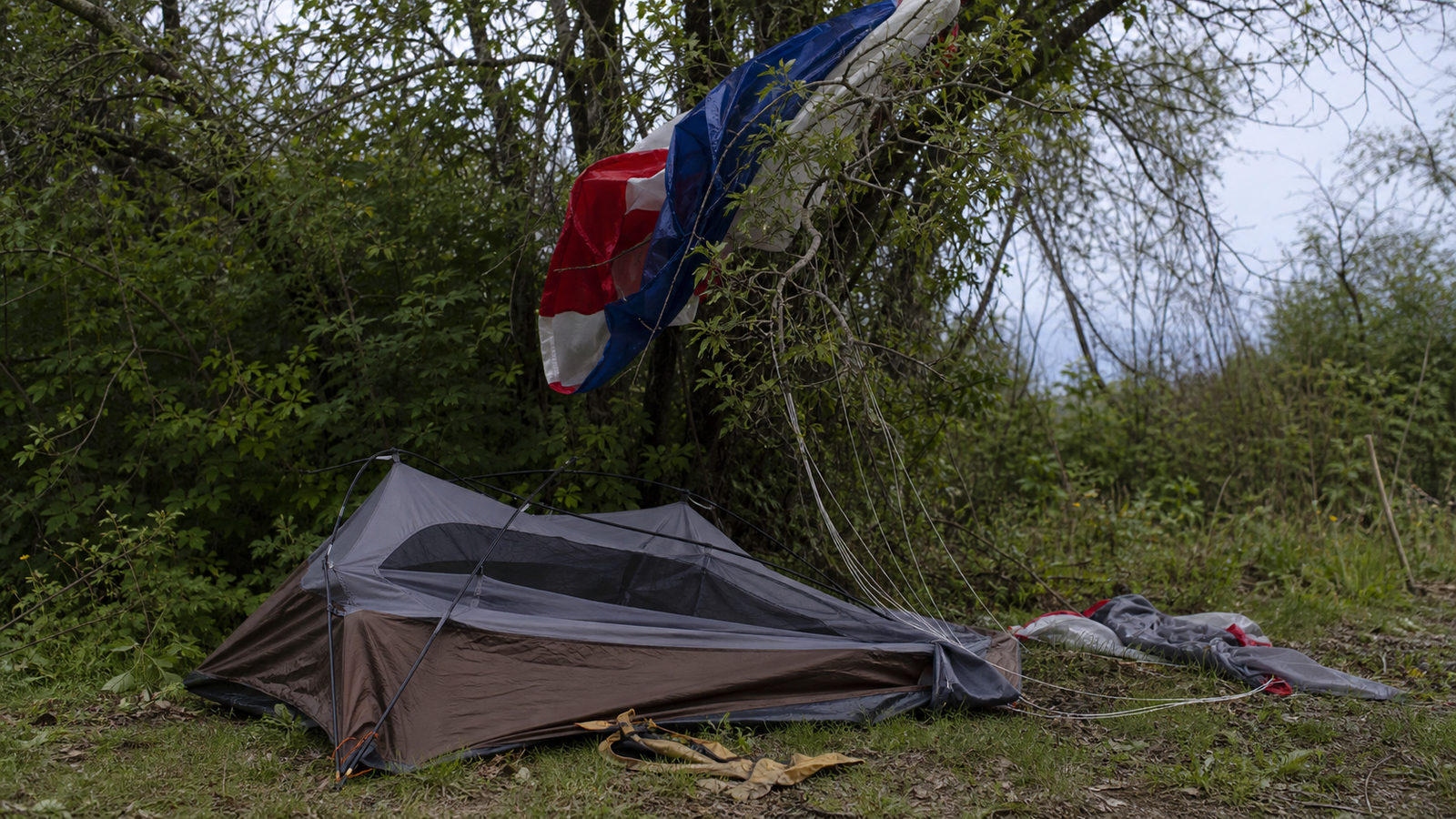 Skydiver lands on tent after flag snags on tree — KWaveWire editorial desk codex hero