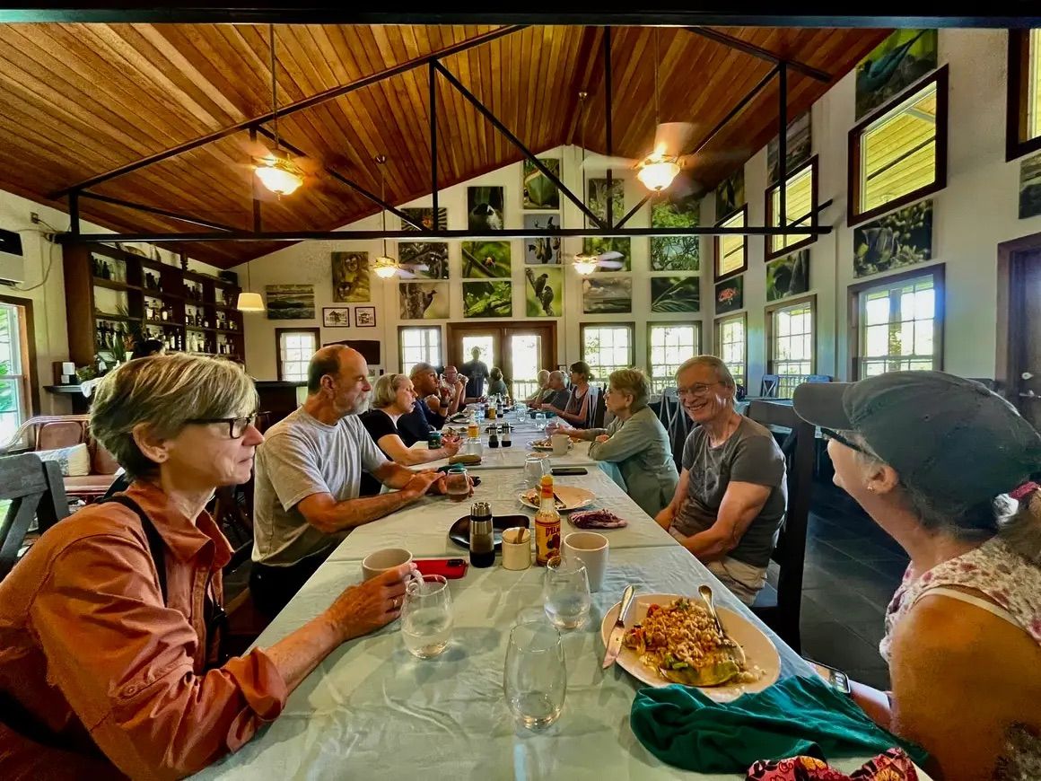 Birding group lunching at Tranquilo Bay
