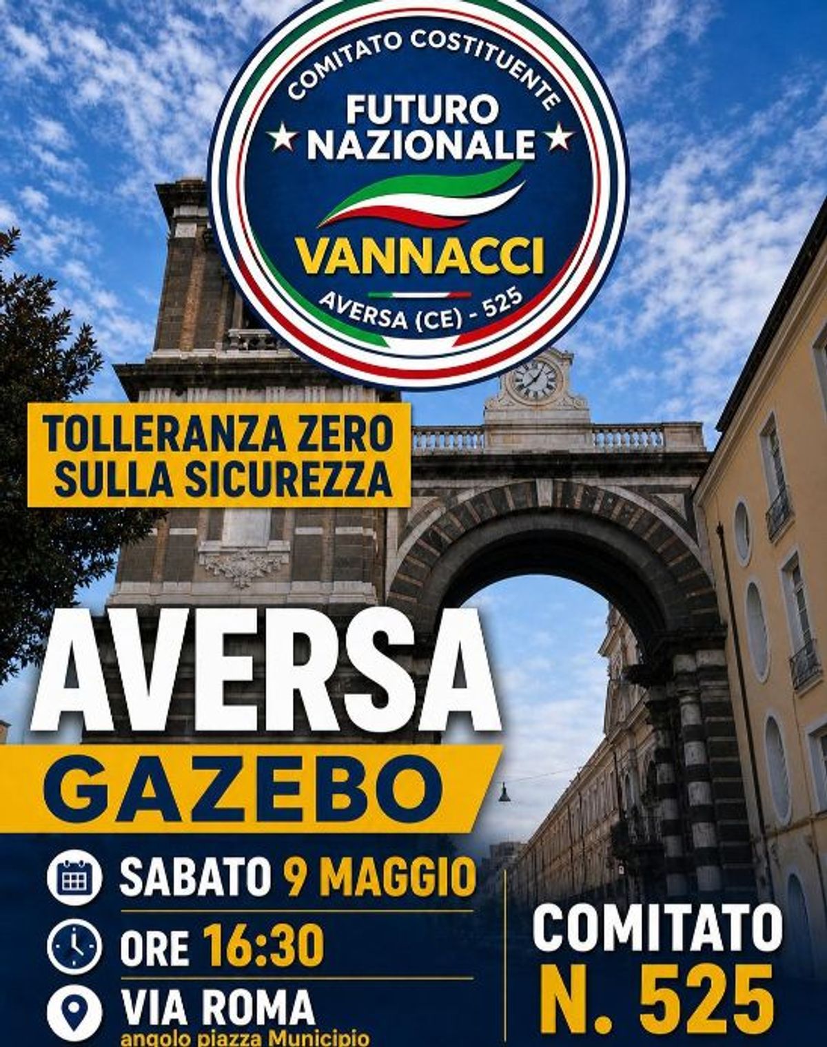 Sicurezza, il Comitato Costituente 525 Aversa Futuro Nazionale scende in piazza: gazebo e raccolta firme in via Roma