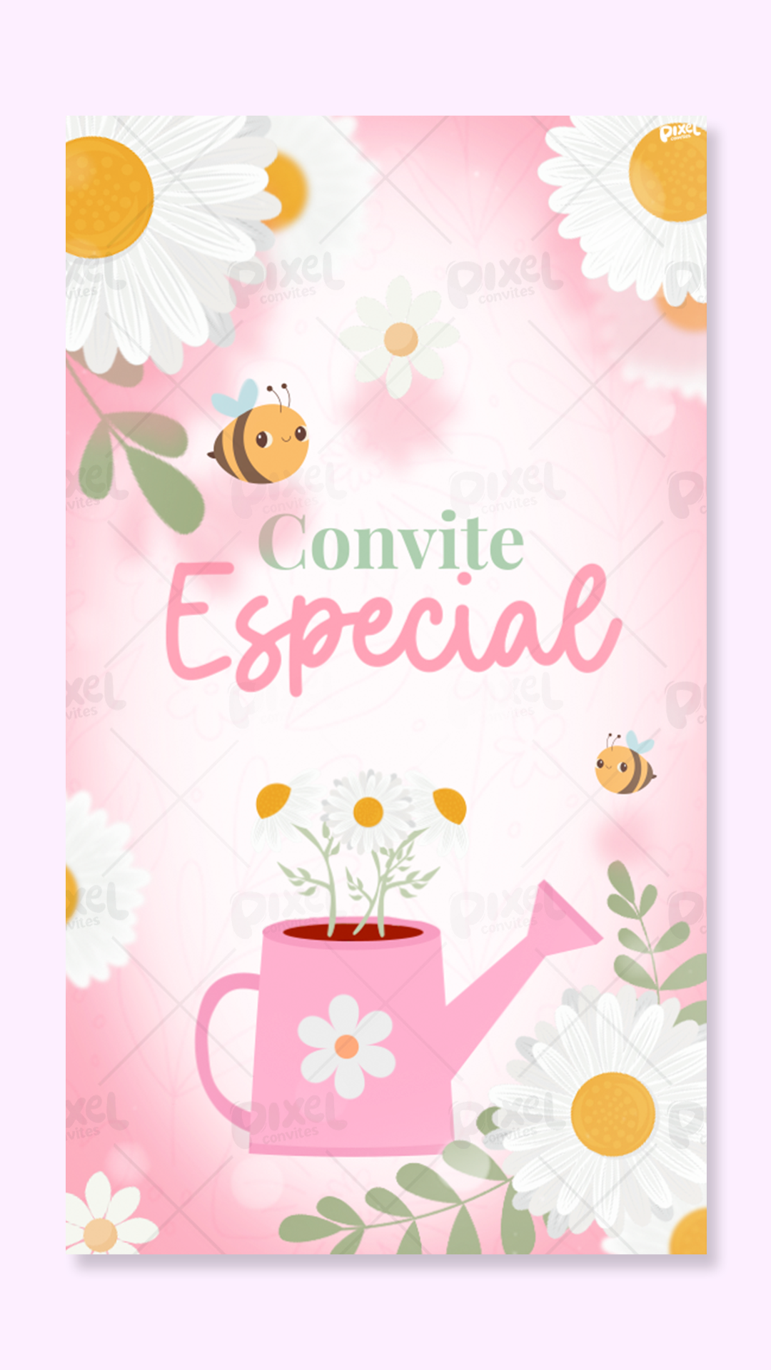 Convite Animado Jardim Das Margaridas - Rosa