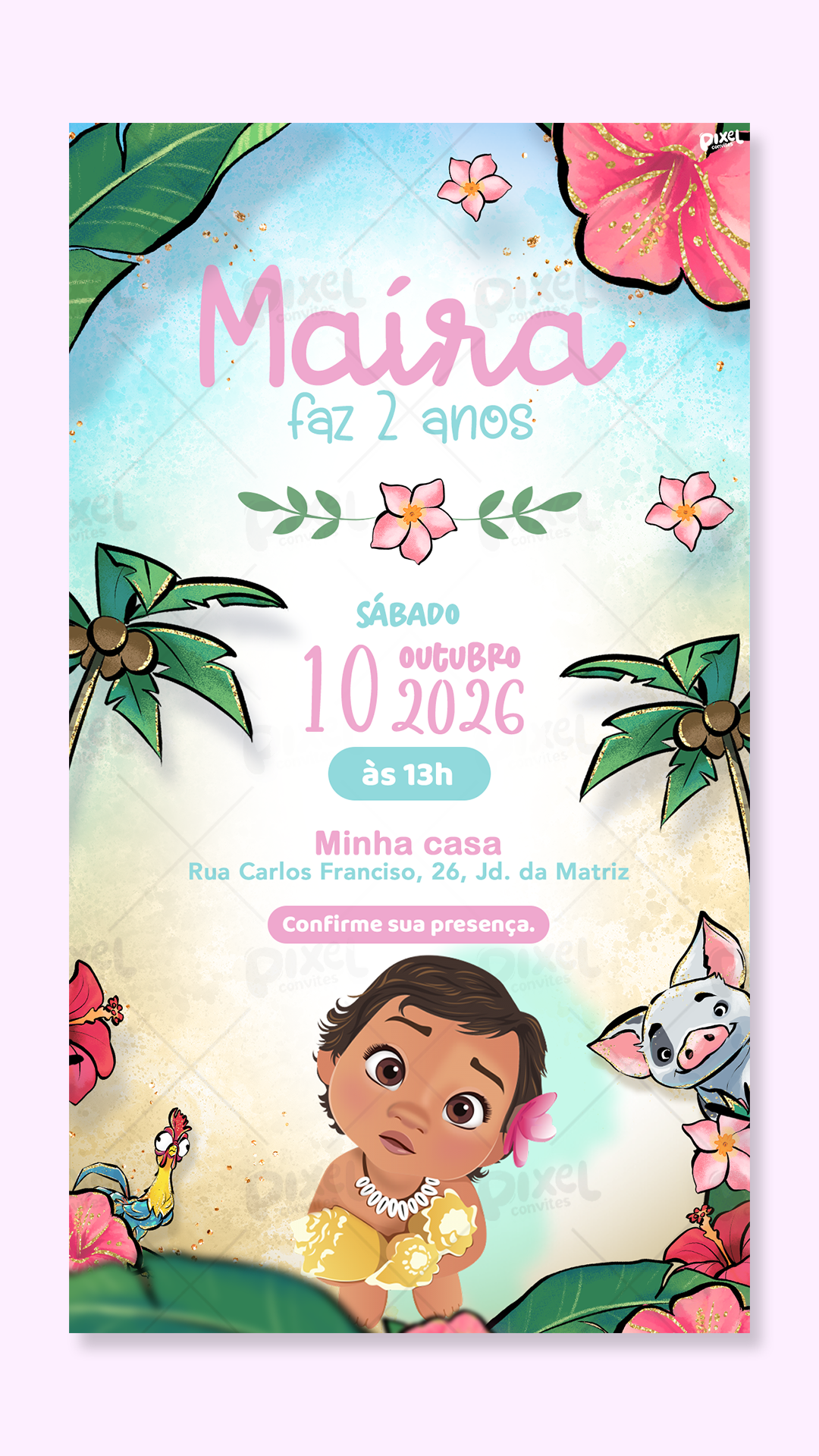 Convite Digital Simples Moana Baby Um Mar De Diversão